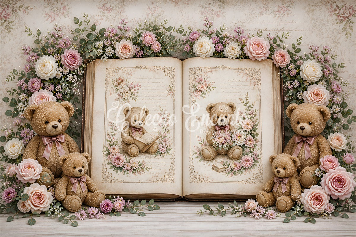 Newborn Backdrop Fabric Vintage Teddy Storybook Rose Kids Photoshoot Backdrop UK CEM65-11