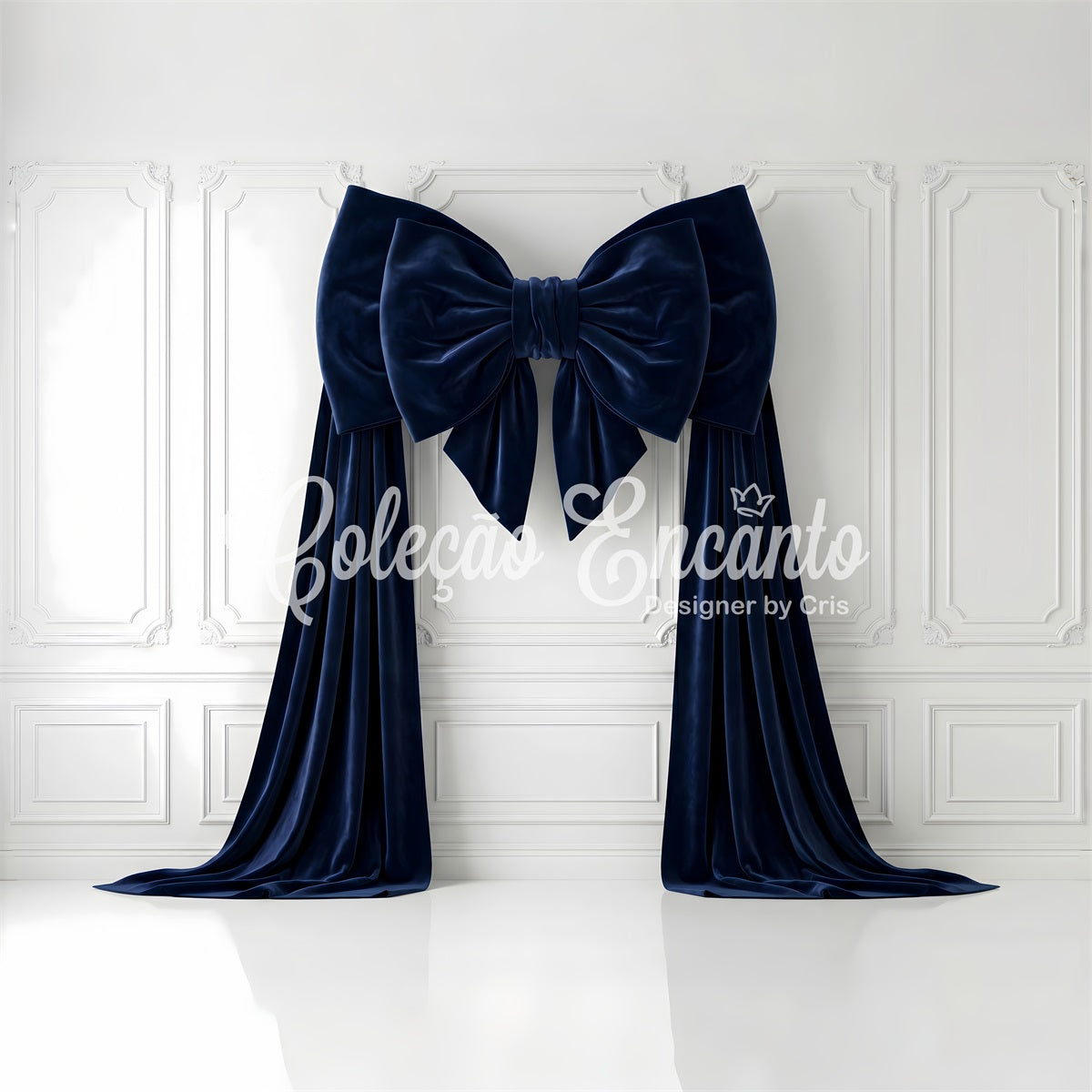 Photography Christmas Backdrops Navy Velvet Bow White Panels Christmas Backdrop Photoshoot UK CEM65-116