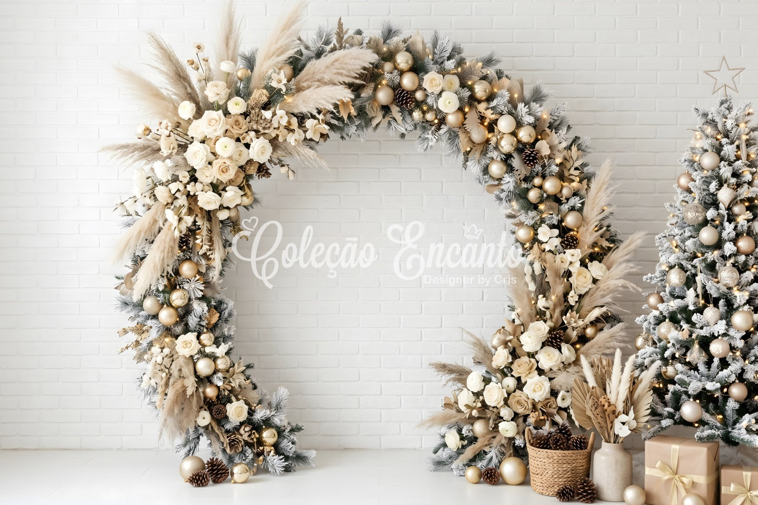 Christmas Wall Backdrop Boho Pampas Floral Garland Arch Photography Backdrop Christmas UK CEM65-118