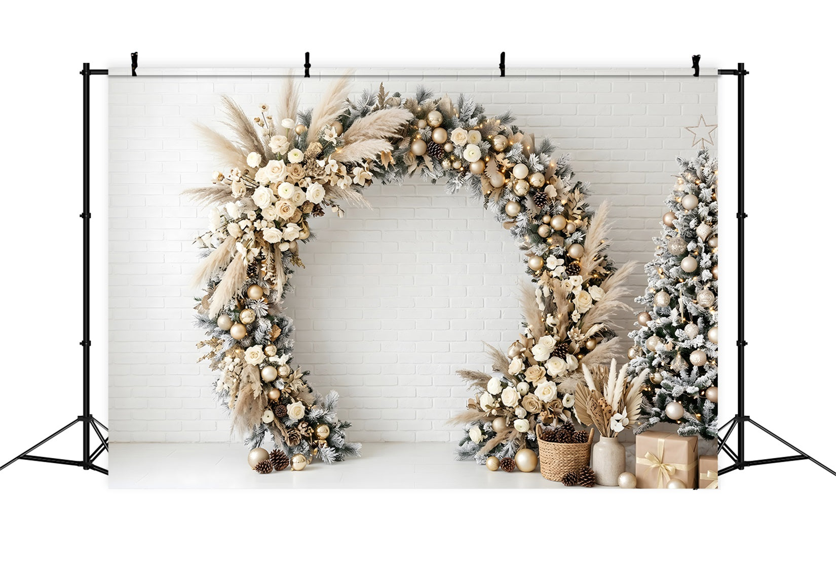 Christmas Wall Backdrop Boho Pampas Floral Garland Arch Photography Backdrop Christmas UK CEM65-118