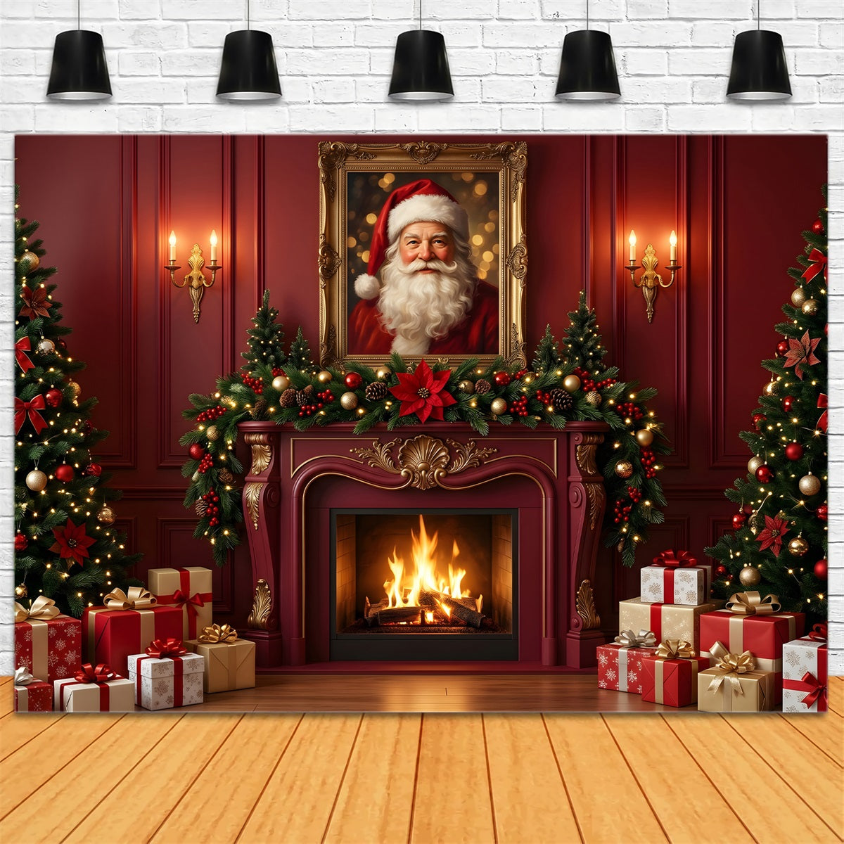 Christmas Backdrop Santa Portrait Red Fireplace Room Christmas Backdrops For Photos UK CEM65-126