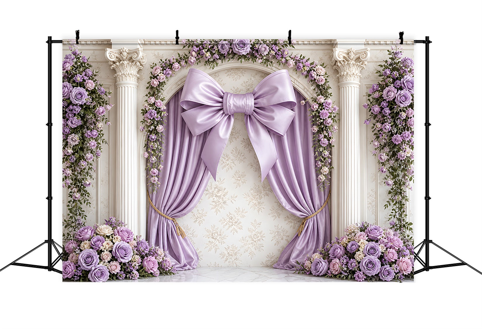 Newborn Photo Backdrops Lavender Bow Floral Palace Arch Backdrop for Kids Photoshoot UK CEM65-13