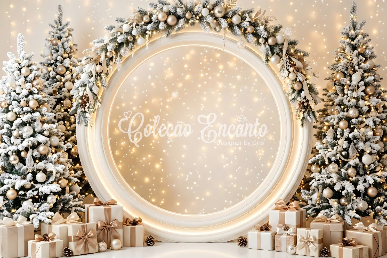 Christmas Stage Backdrops Glowing Ivory Round Arch Gifts Christmas Backdrop Photography UK CEM65-131