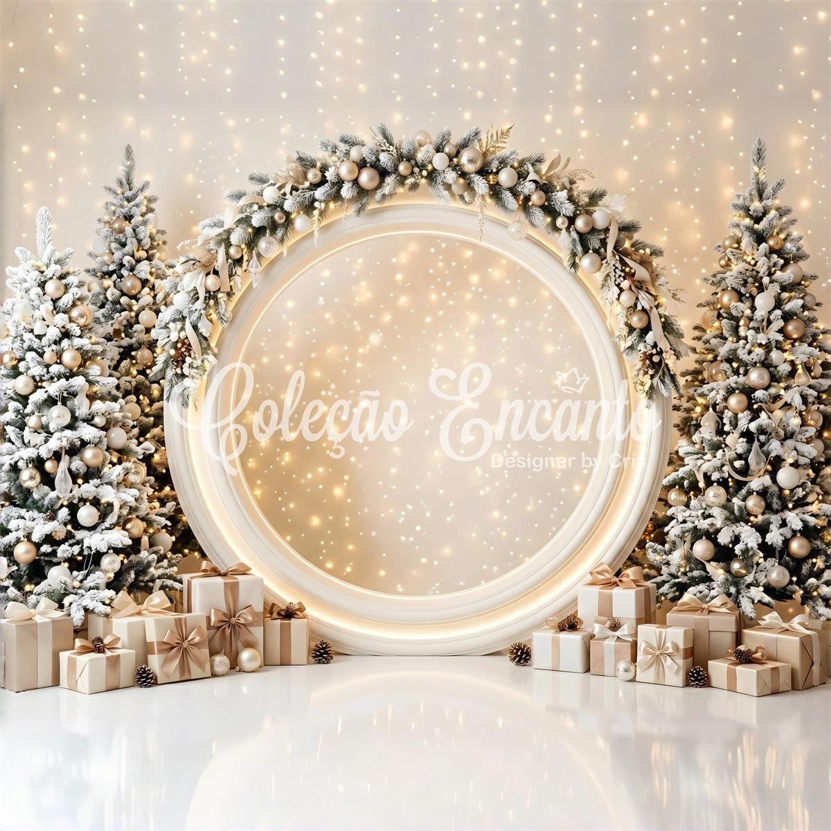 Christmas Stage Backdrops Glowing Ivory Round Arch Gifts Christmas Backdrop Photography UK CEM65-131