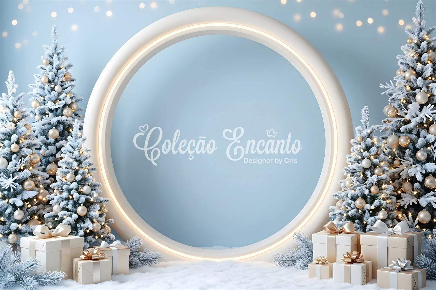 Christmas Holiday Backdrop Frosted Blue Round Arch Gifts Christmas Picture Backdrop UK CEM65-132