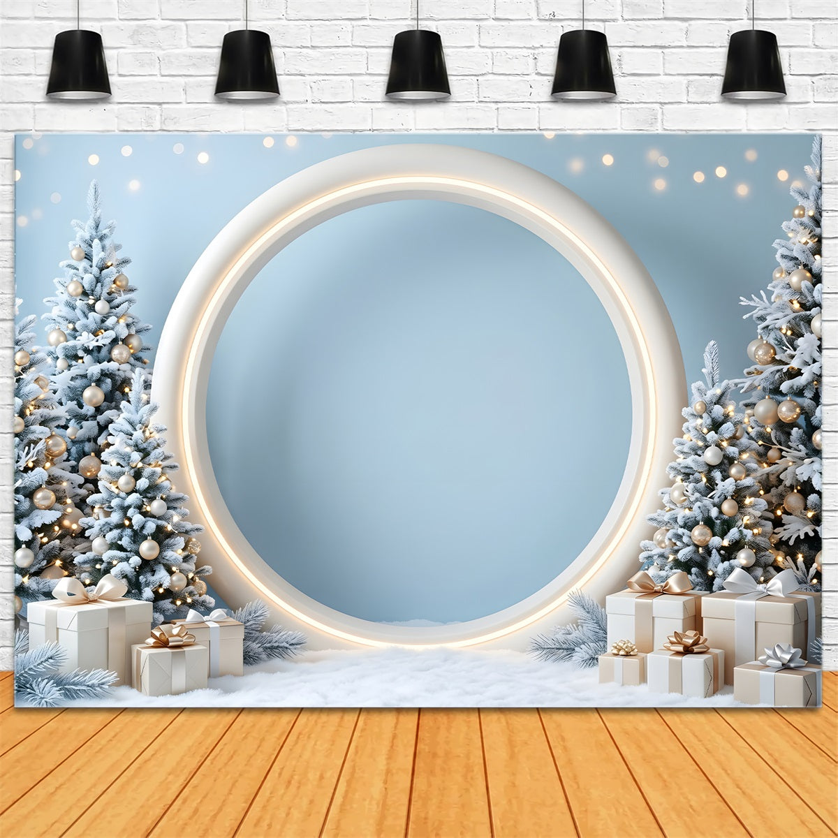 Christmas Holiday Backdrop Frosted Blue Round Arch Gifts Christmas Picture Backdrop UK CEM65-132