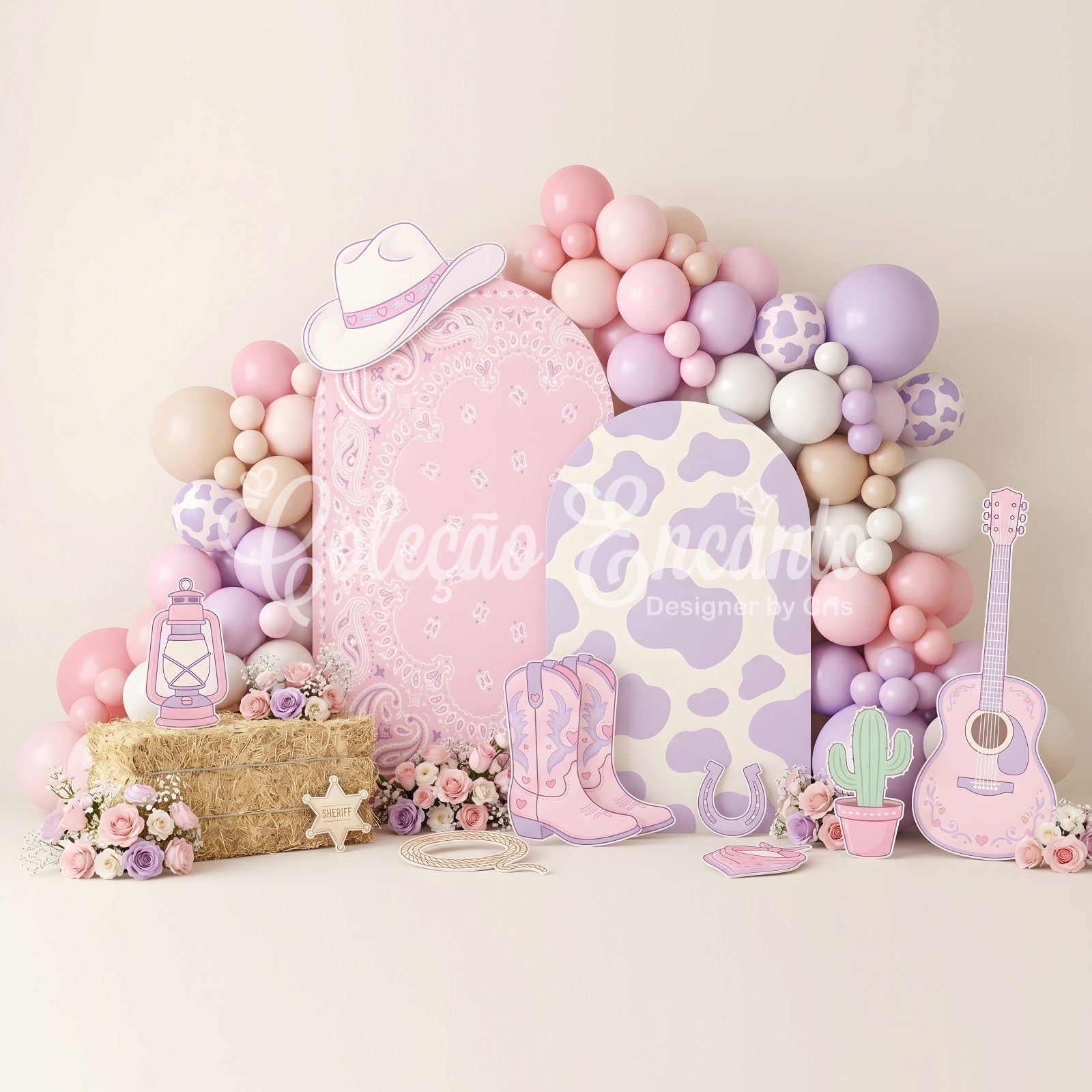 Kids Photography Backdrop Pastel Cowgirl Balloon Western Newborn Photo Backdrop UK CEM65-14