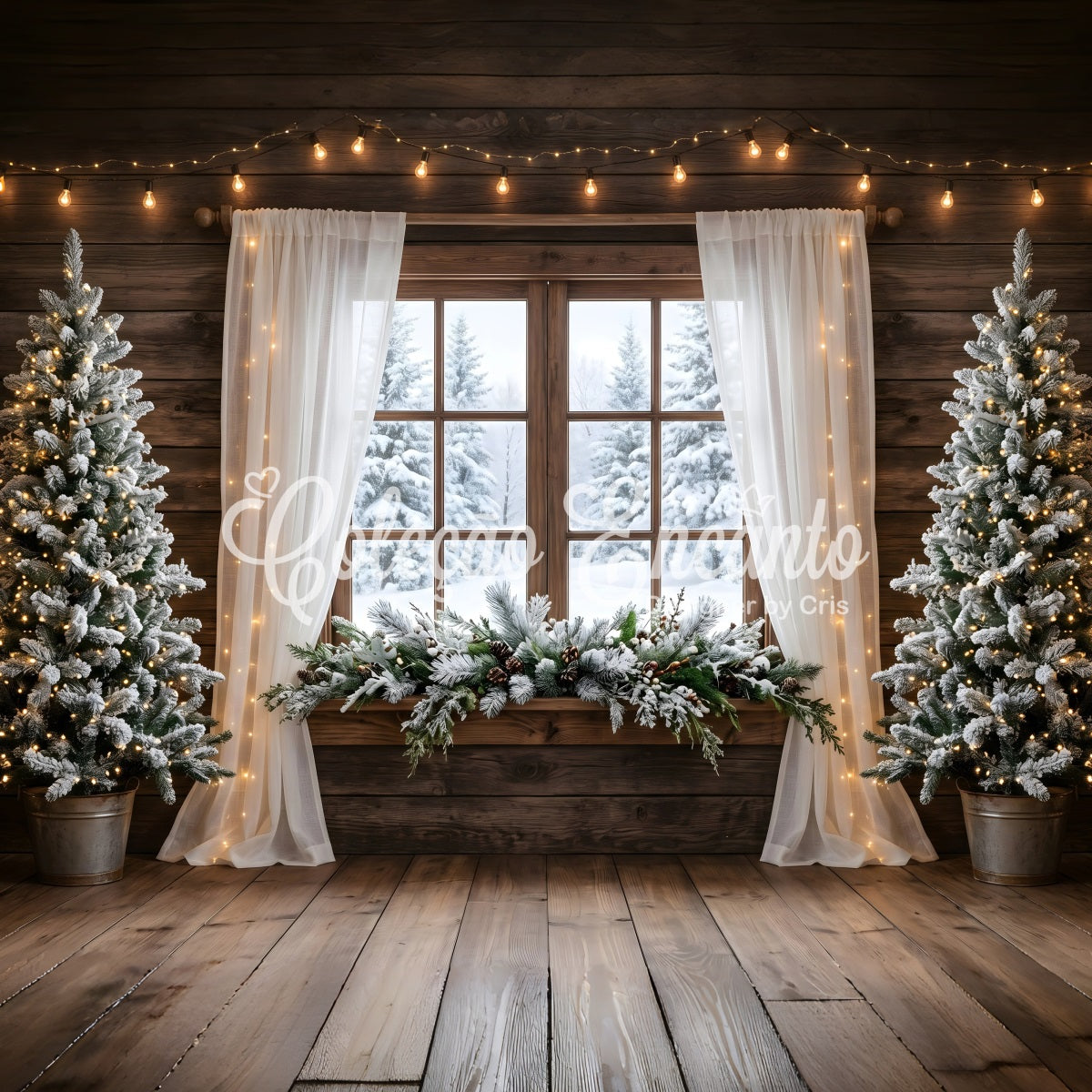 Christmas Party Backdrop Ideas Rustic Snowy Window Curtain Lights Christmas Photo Backdrop Ideas UK CEM65-167