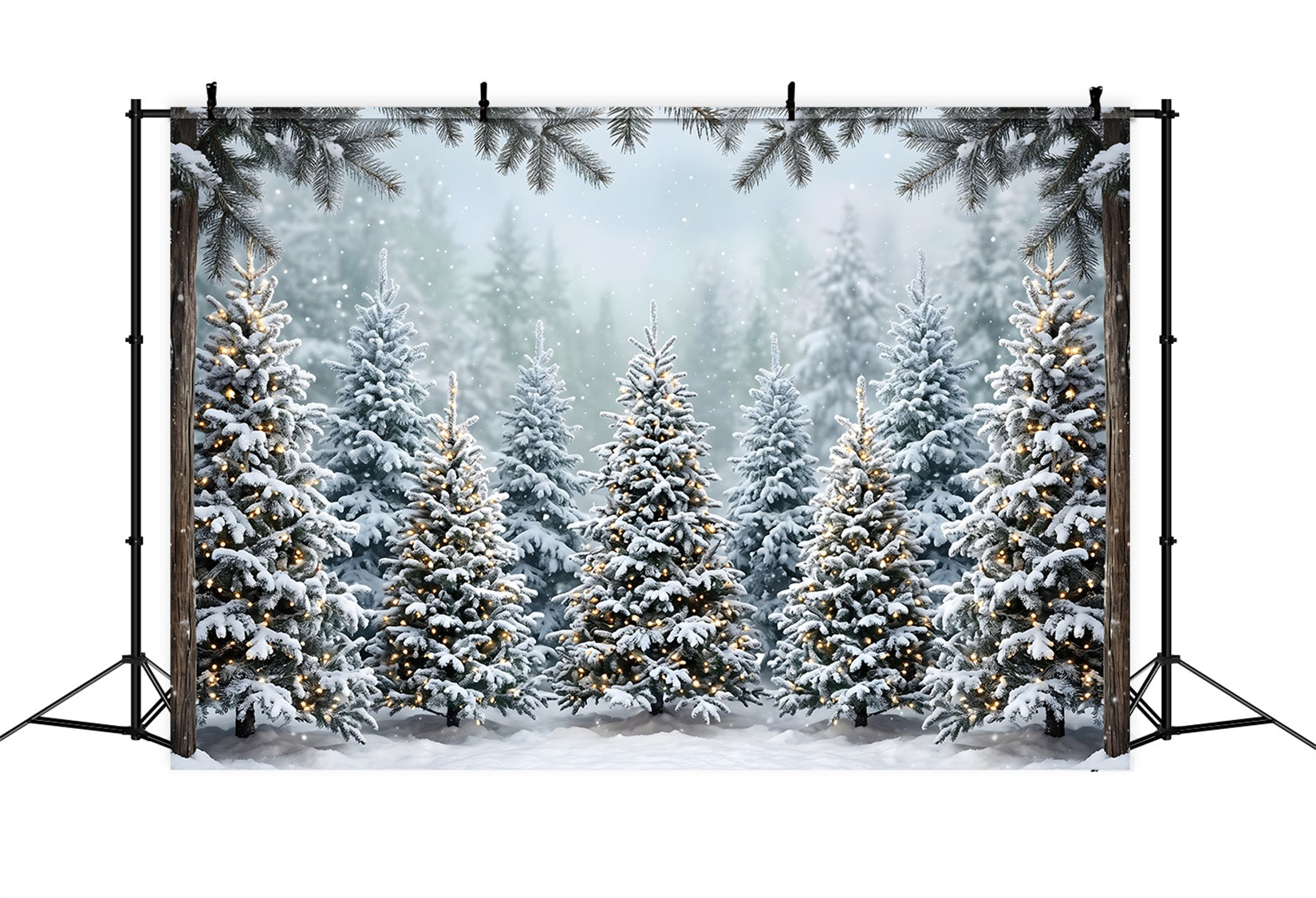 Christmas Forest Backdrop Snowy Fir Forest Warm Lights Backdrop Christmas Photo Booth UK CEM65-182