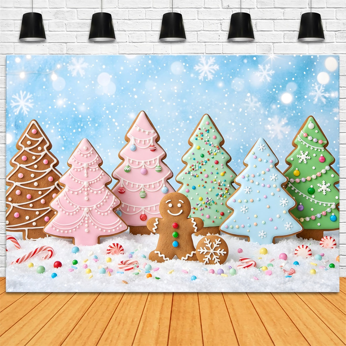 Diy Christmas Photo Backdrop Pastel Gingerbread Cookie Tree Wonderland Christmas Backdrop UK CEM65-188