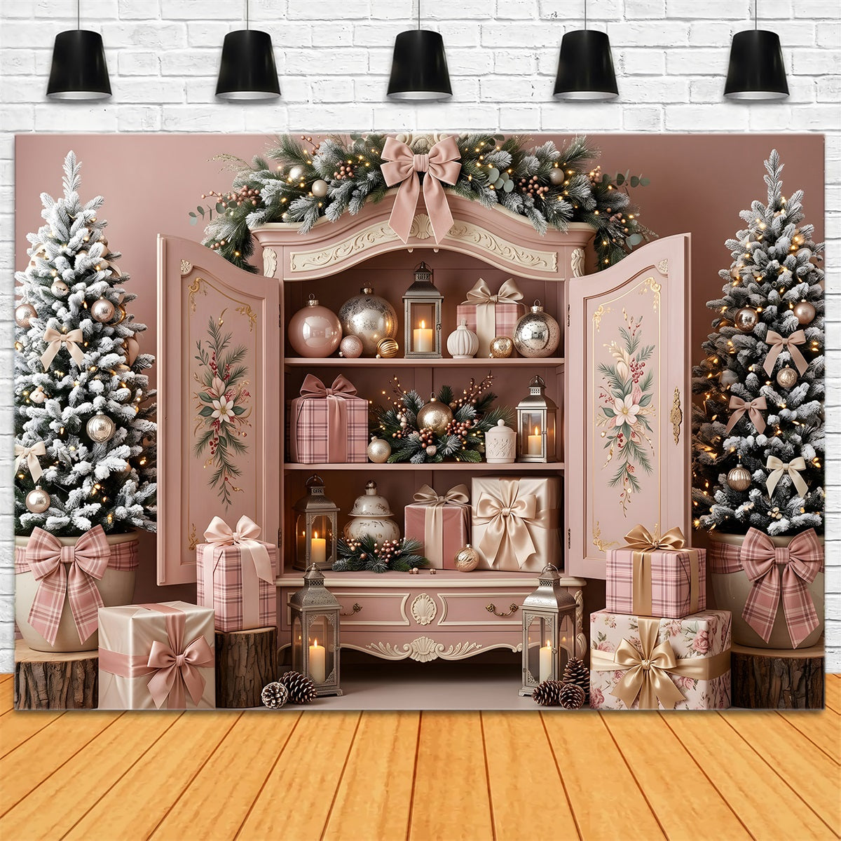 Pink Christmas Backdrop Blush Pink Cabinet Ornament Christmas Backdrops For Photography UK CEM65-195