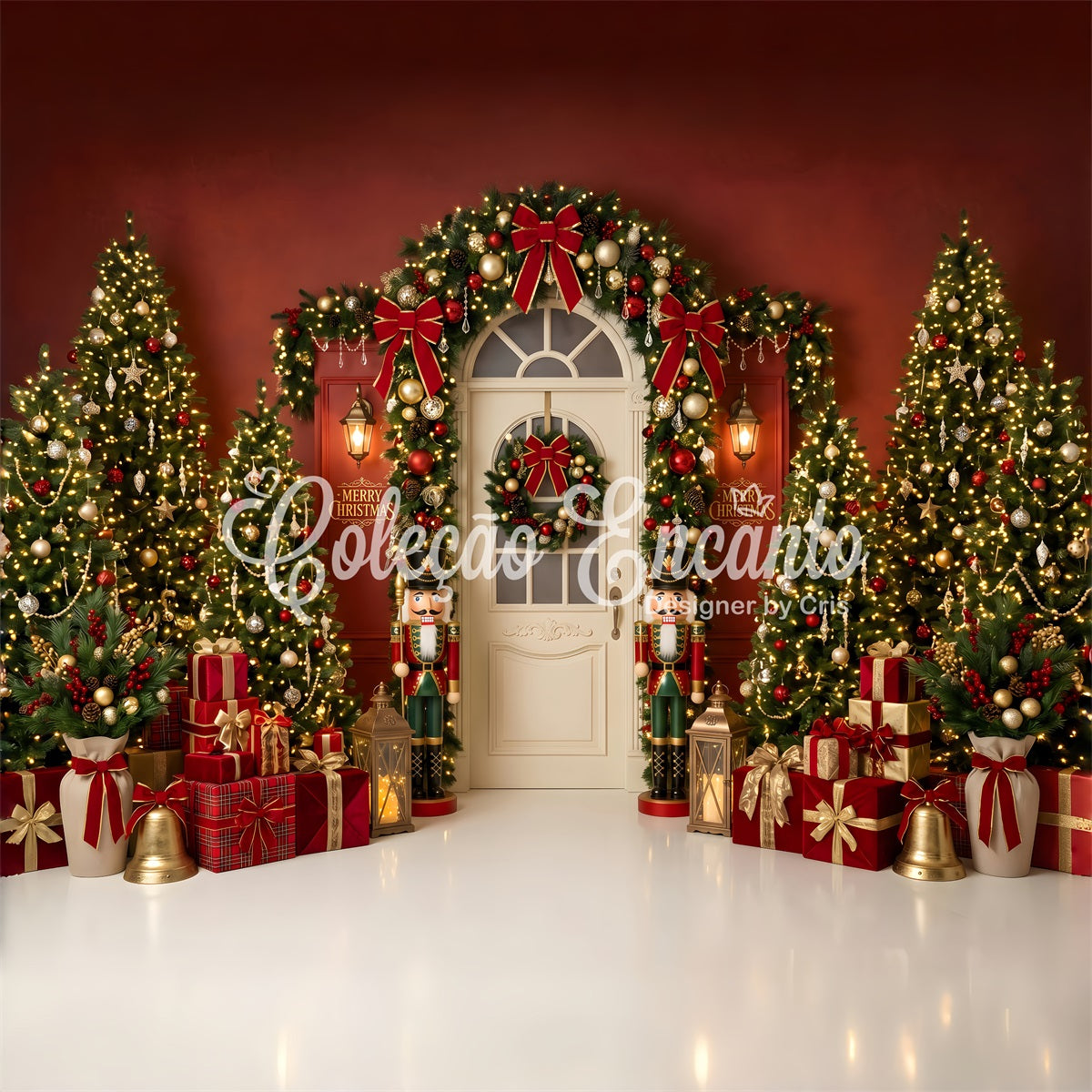 Christmas Nutcracker Backdrop Red Nutcracker Doorway Gift Christmas Photography Backdrop UK CEM65-196