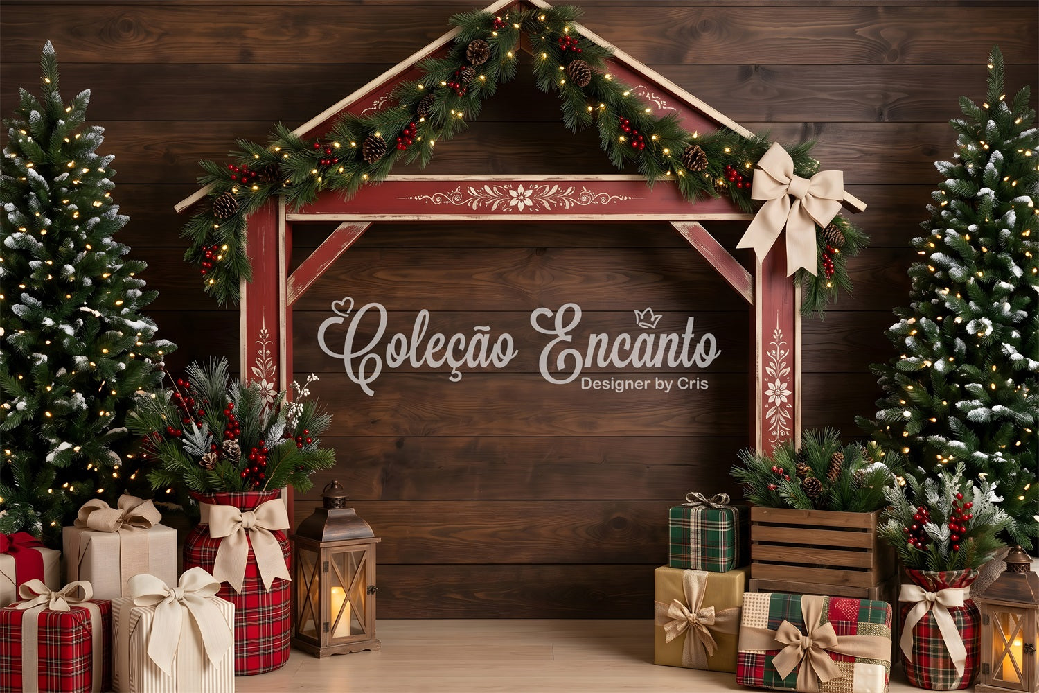 Dark Christmas Backdrop Rustic Red Market Stall Professional Christmas Backdrops UK CEM65-197