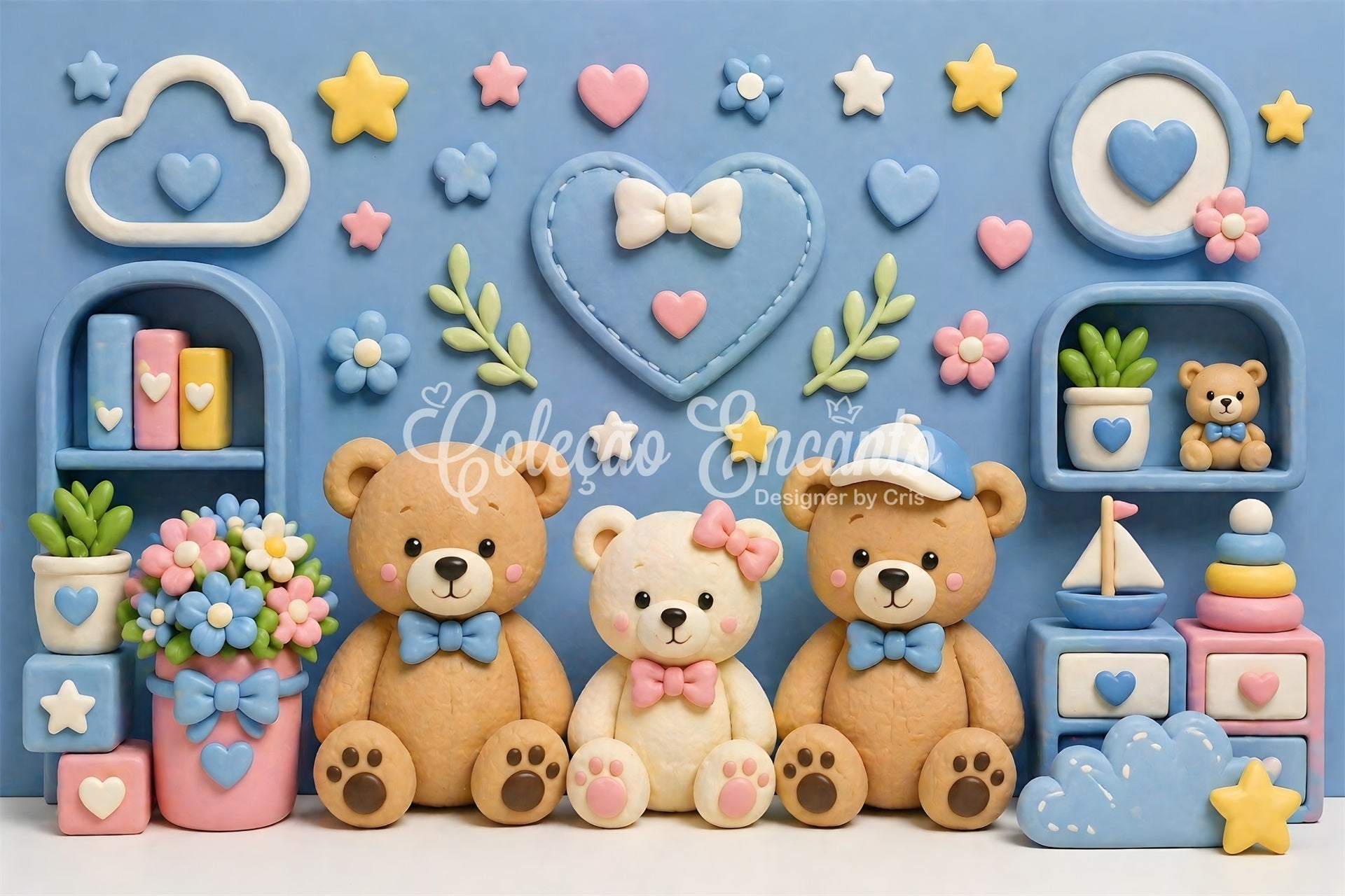 Kids Backdrop Pastel Teddy Bear Nursery Wall Newborn Photography Backdrops UK CEM65-2