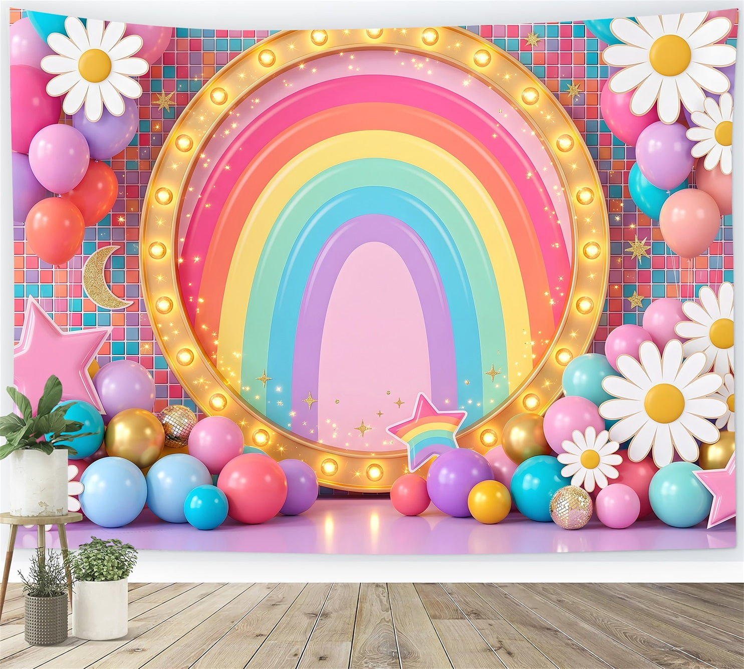 Backdrop for Kids Rainbow Marquee Daisy Balloon Backdrop for Newborn Photography UK CEM65-20