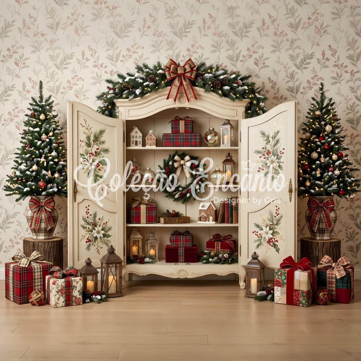 Christmas Backdrop Open Floral Cabinet Gift Christmas Picture Backdrop UK CEM65-200