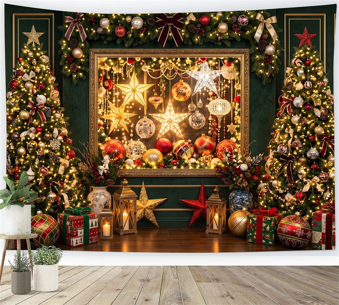 Christmas Lights Backdrop Emerald Ornament Gallery Tree Christmas Photo Booth Backdrop UK CEM65-202