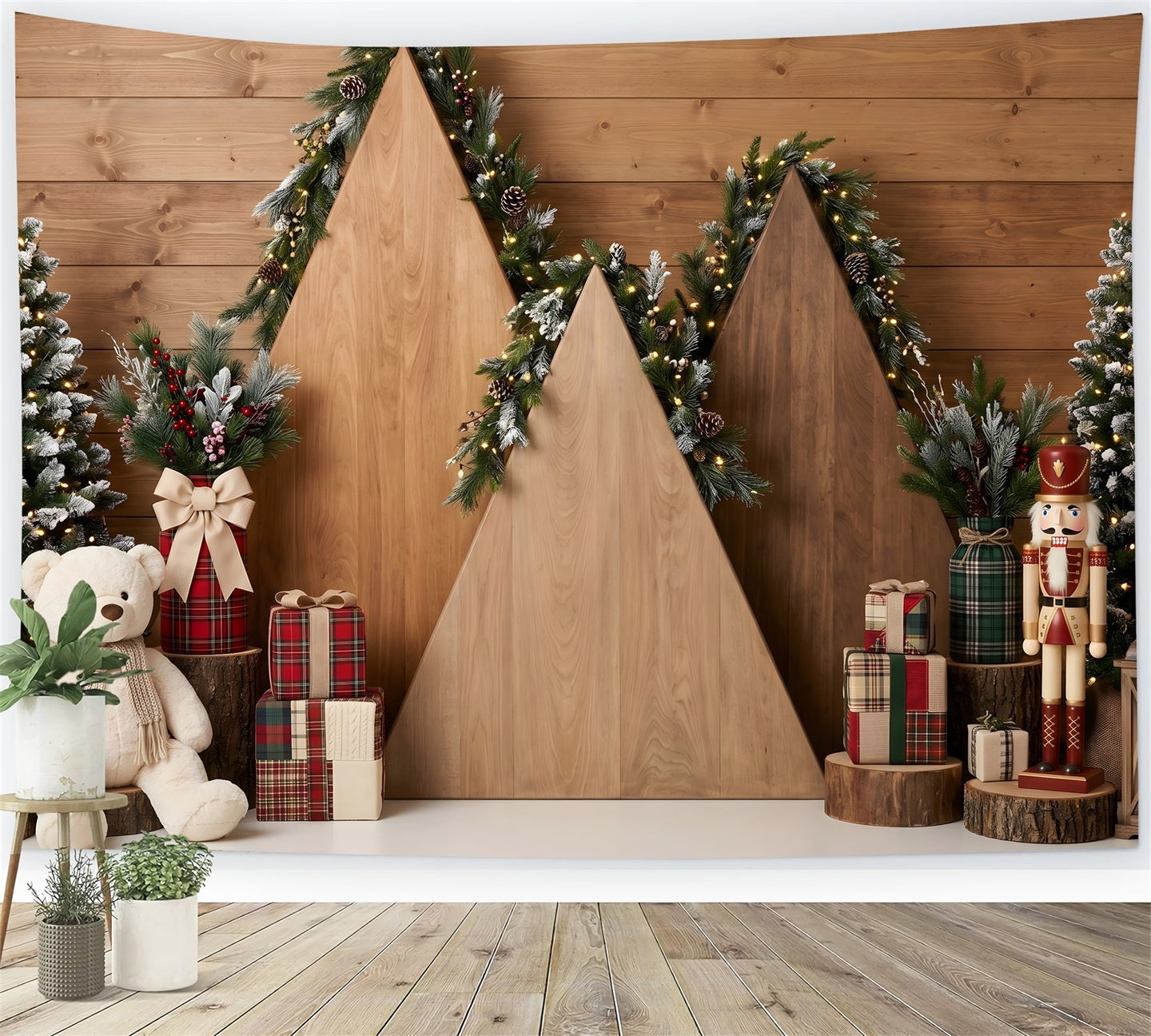 20x10 Christmas Backdrop Rustic Wooden House Arch Christmas Backdrops Photography UK CEM65-205