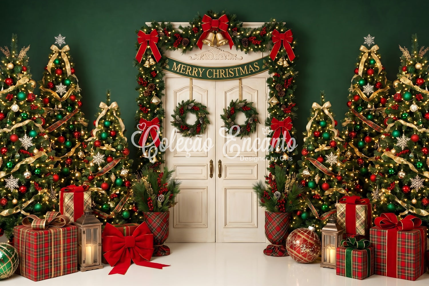 Christmas Backdrop 10x8 Emerald Doorway Festive Tree Christmas Backdrop For Photography UK CEM65-206
