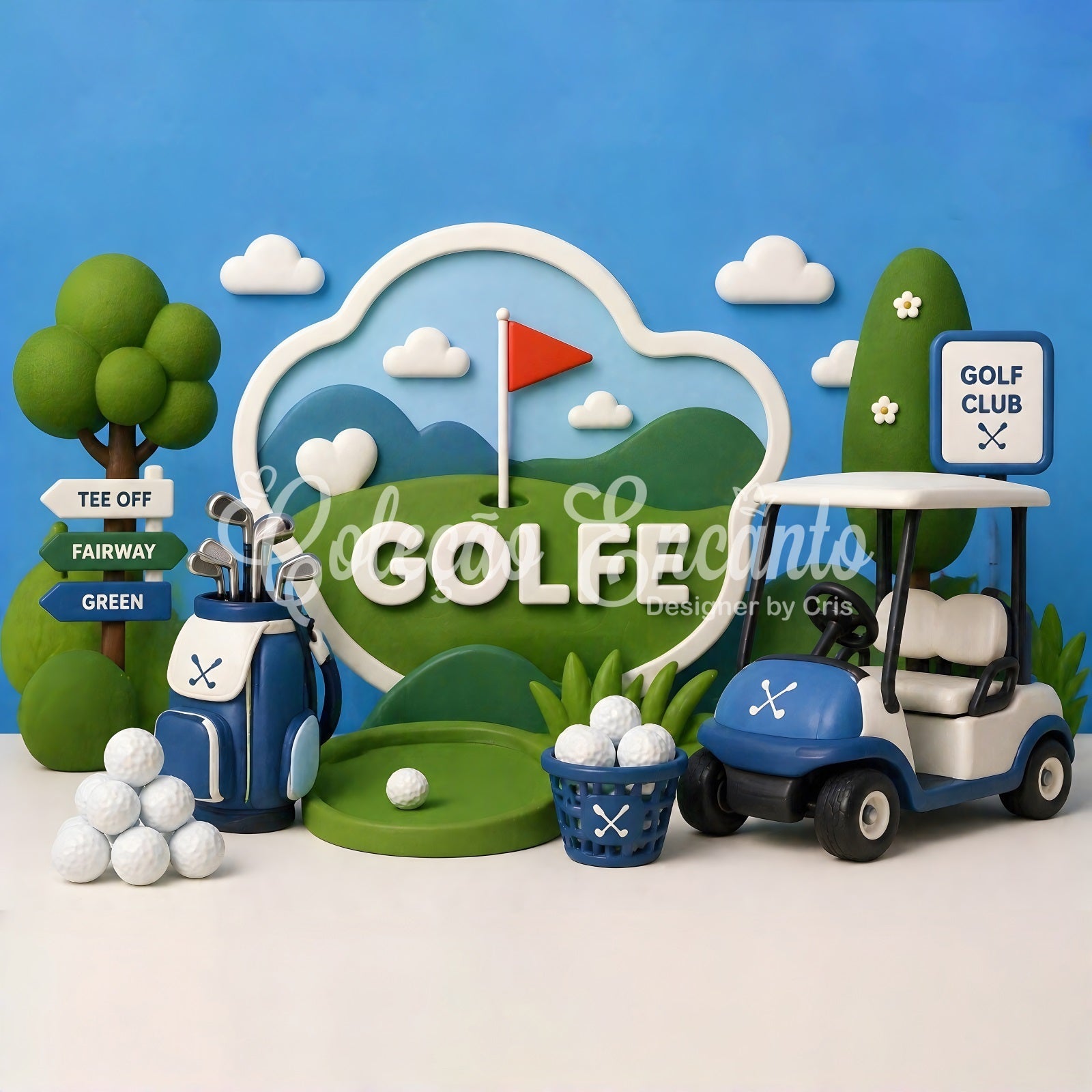Kids Photography Backdrops Golf Fairway Cart Trophy Newborn Fabric Backdrop UK CEM65-21
