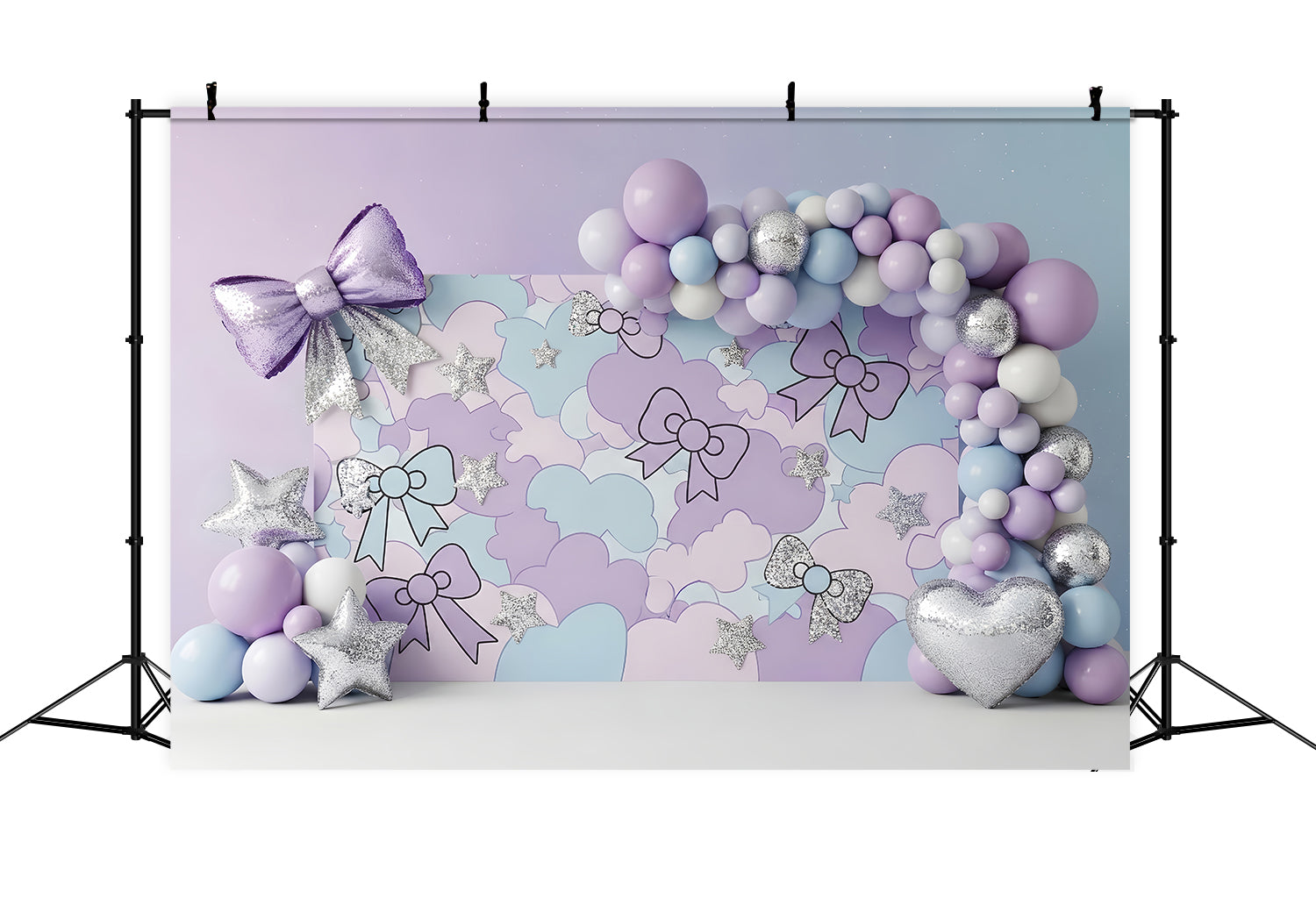 Newborn Photo Backdrops Pastel Bow Cloud Silver Stars Kids Backdrop Photoshoot UK CEM65-215
