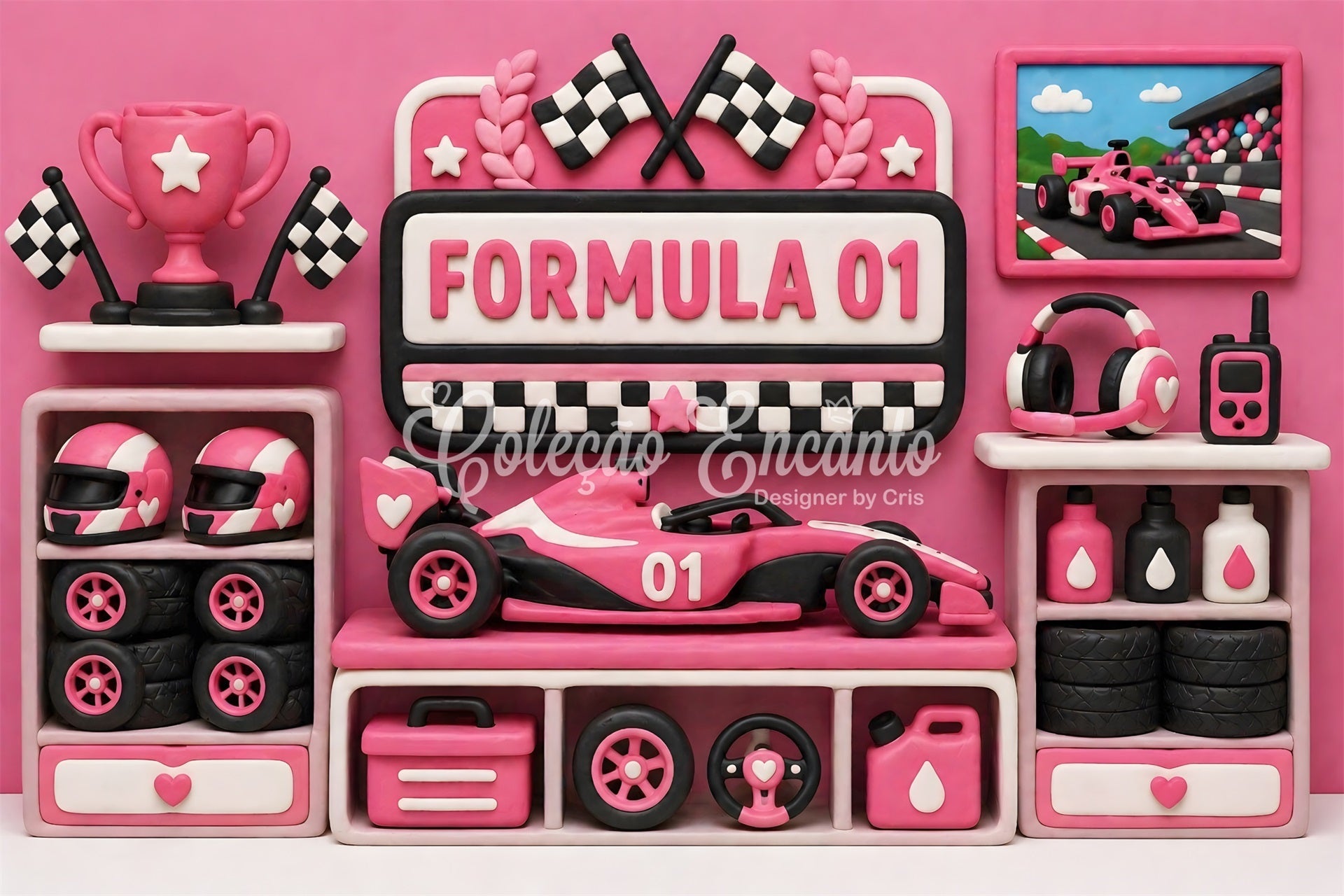 Photo Backdrops for Kids Pink Racing Trophy Garage Newborn Backdrops UK CEM65-25