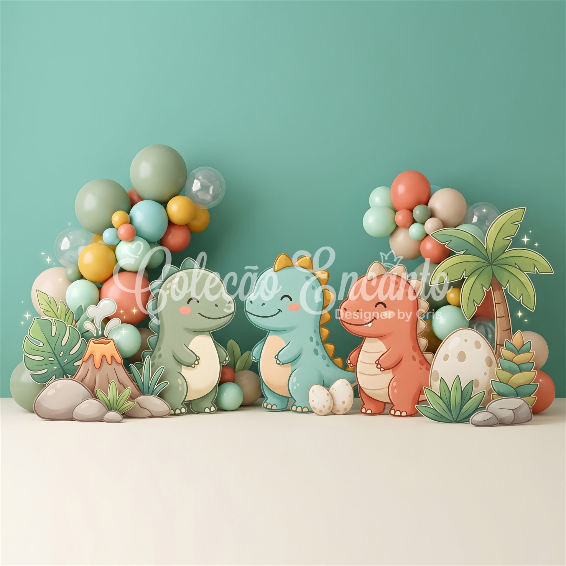 Children Backdrops Cute Dinosaur Volcano Balloon Newborn Photography Backdrops UK CEM65-26
