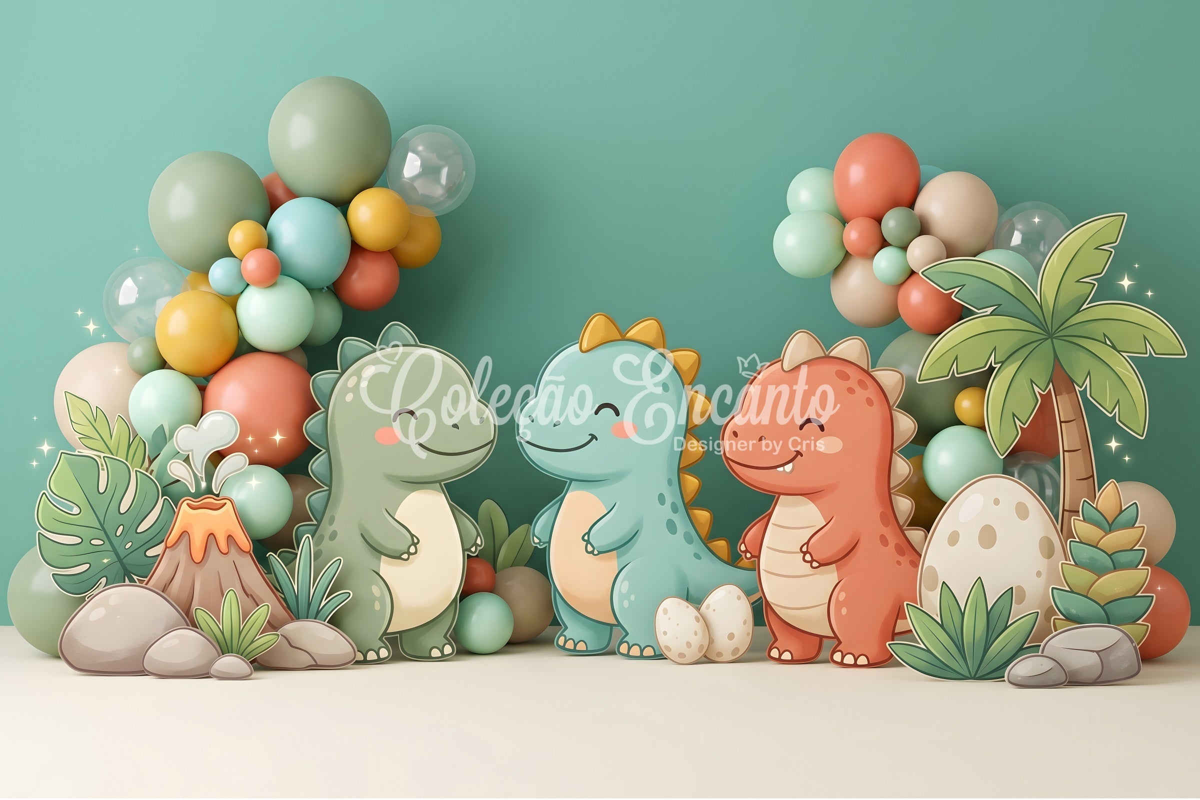Children Backdrops Cute Dinosaur Volcano Balloon Newborn Photography Backdrops UK CEM65-26