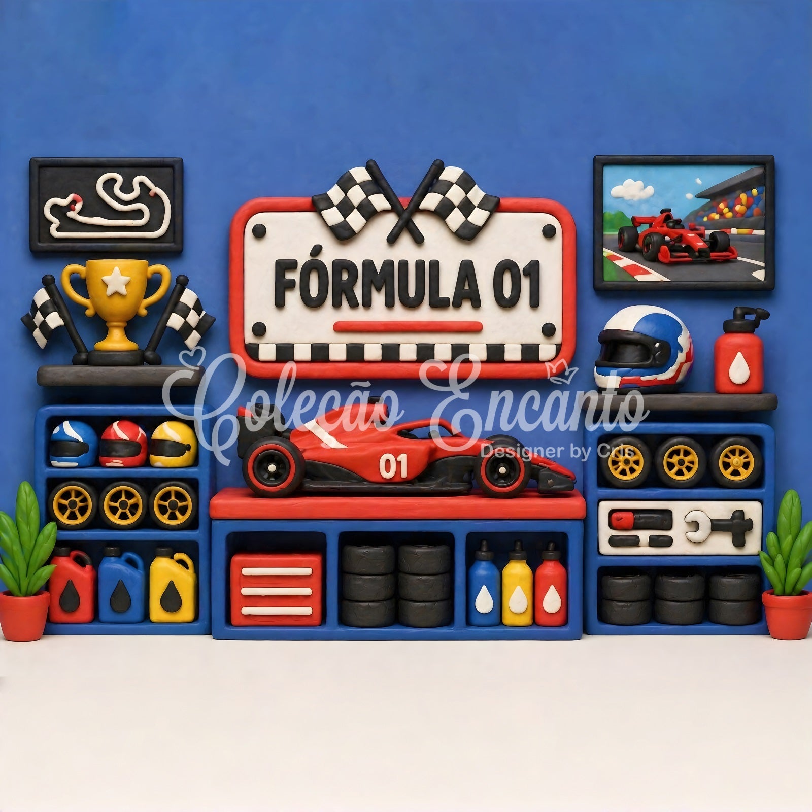 Children's Backdrop Blue Racing Trophy Garage Wall Newborn Photography Fabric Backdrops UK CEM65-27