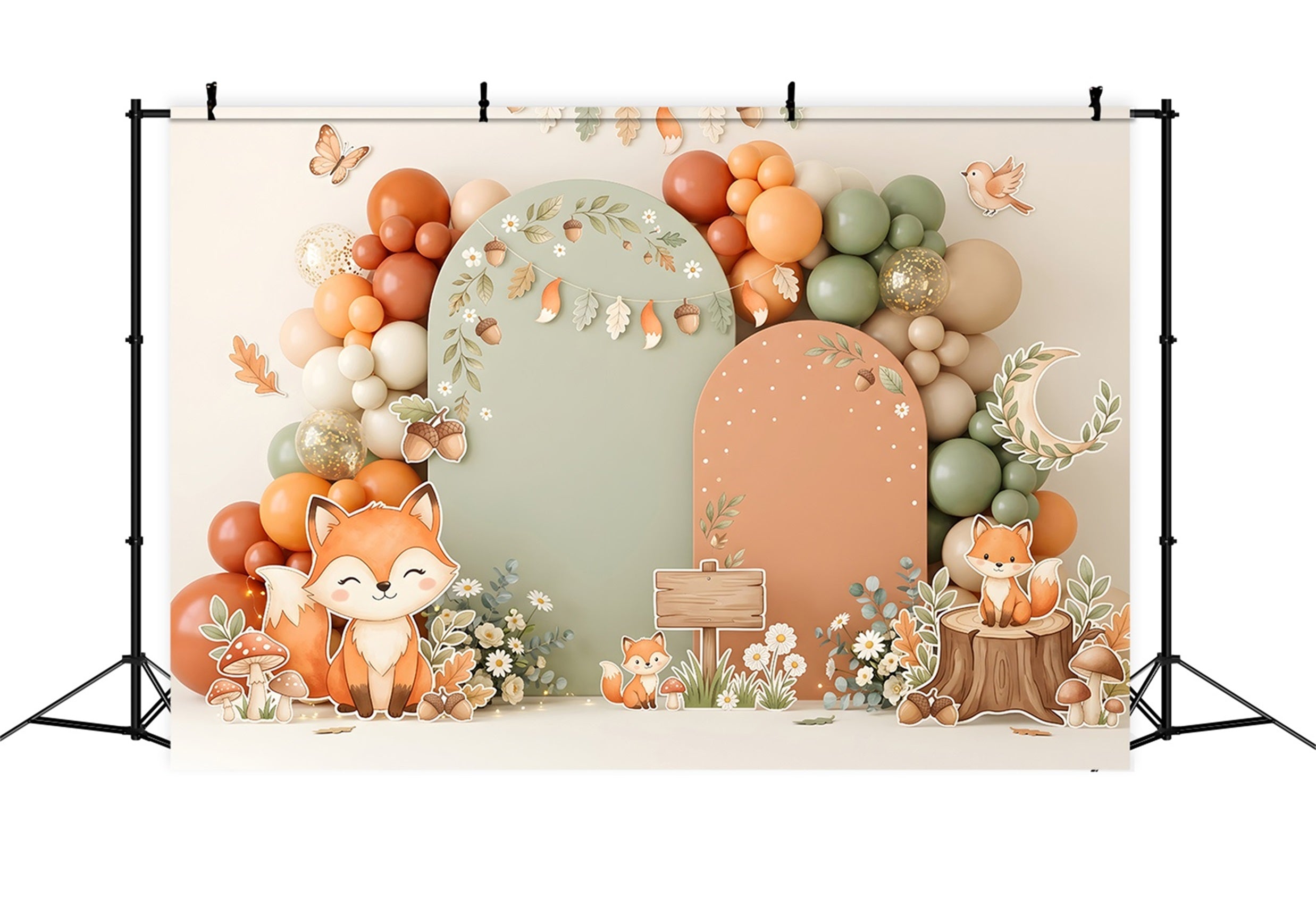 Kids Backdrop Ideas Autumn Fox Woodland Balloon Arch Newborn Backdrops for Photography UK CEM65-28