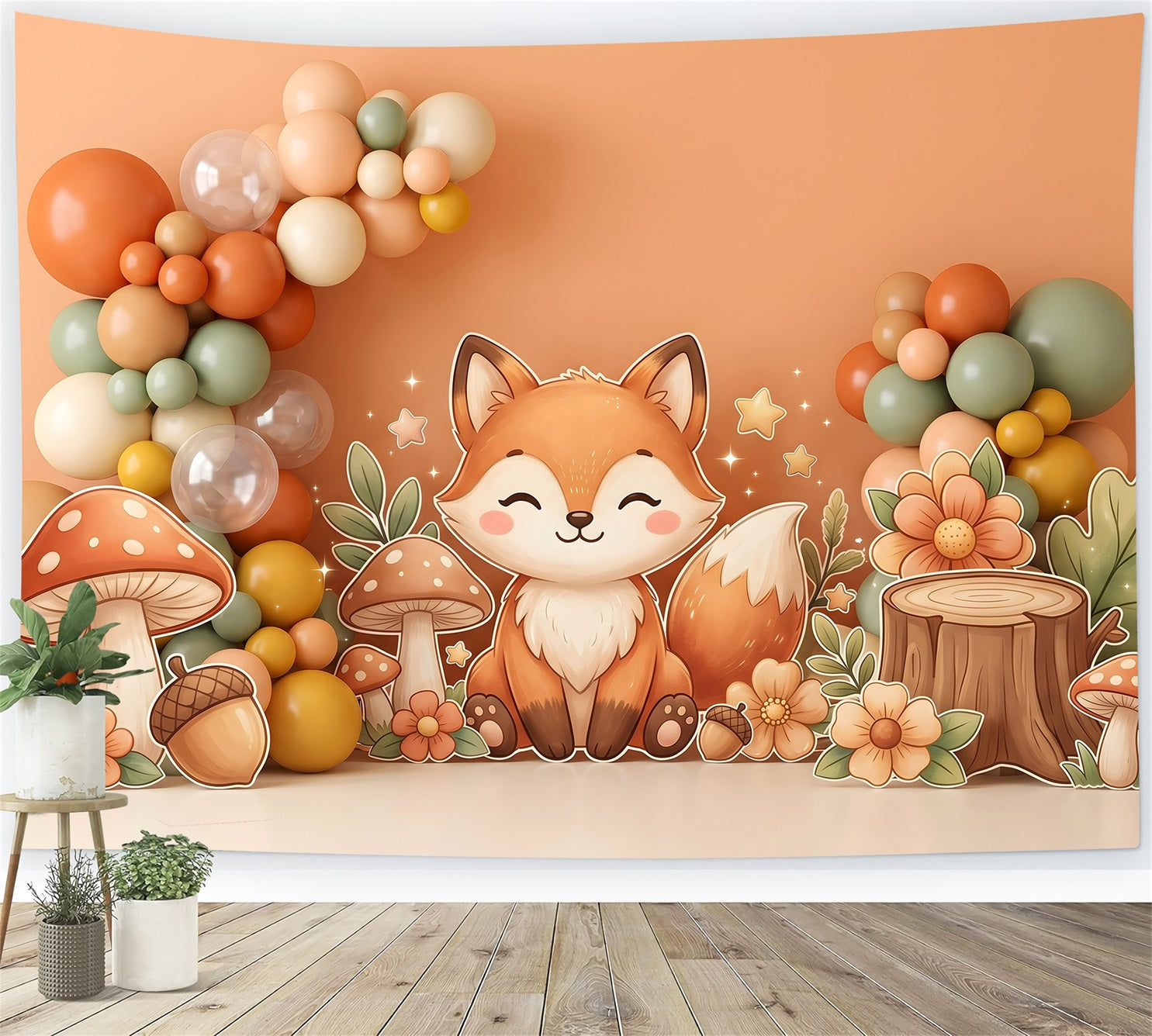 Backdrops for Kids Photography Autumn Fox Mushroom Balloon Newborn Photography Backdrop UK CEM65-29