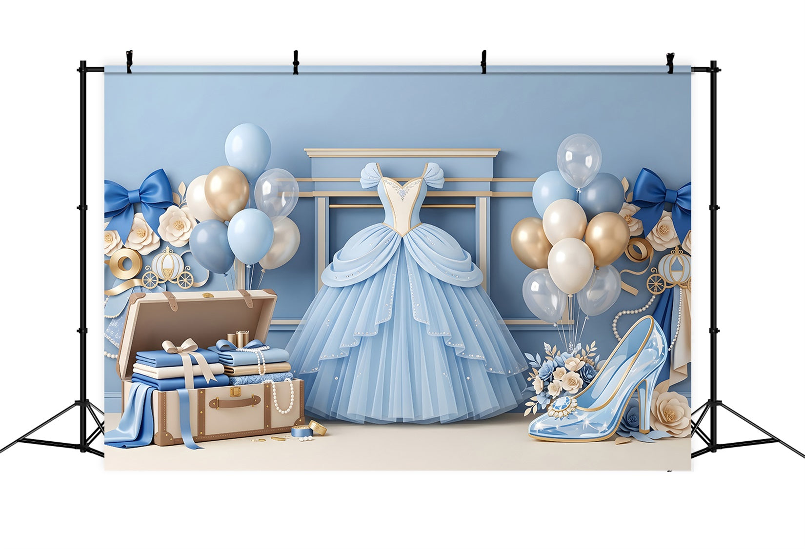 Kids Photo Backdrop Blue Princess Dress Balloon Newborn Backdrops UK CEM65-3