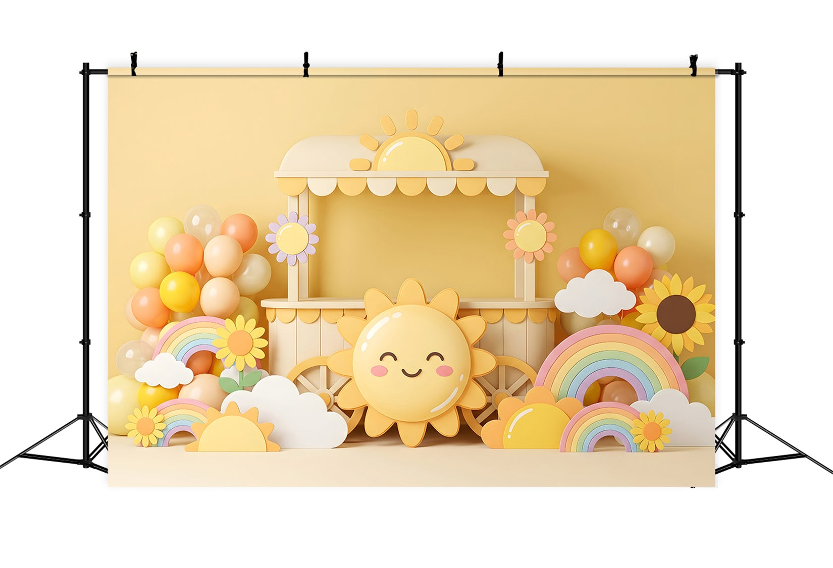 Newborn Photography Backdrop Sunshine Rainbow Balloon Cart Backdrops for Kids Photography UK CEM65-31