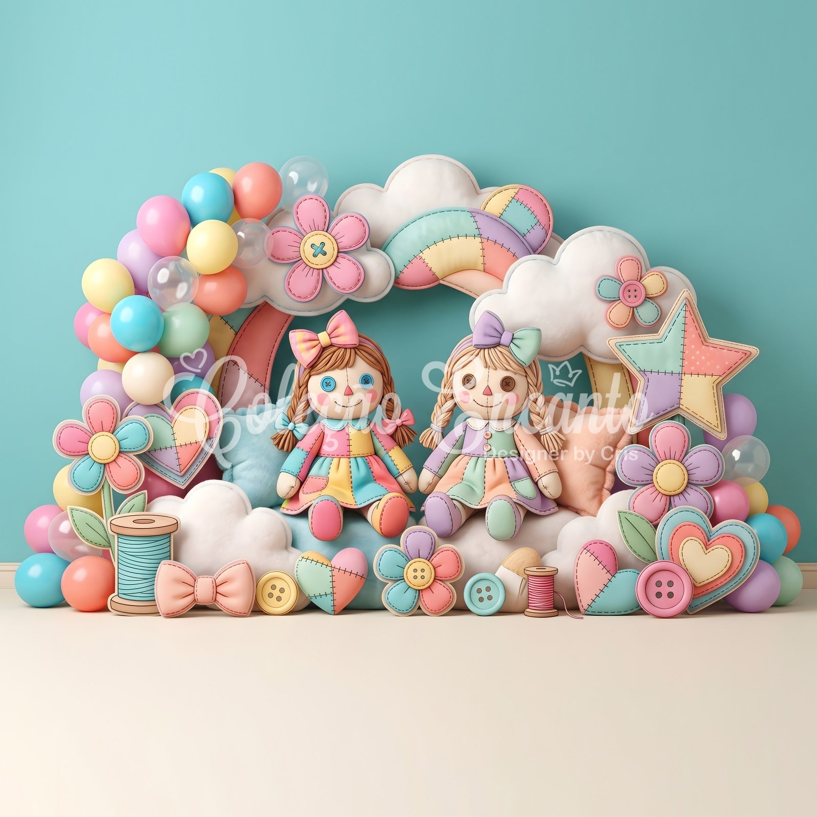Kids Photo Backdrops Patchwork Doll Rainbow Balloon Newborn Baby Backdrop UK CEM65-33