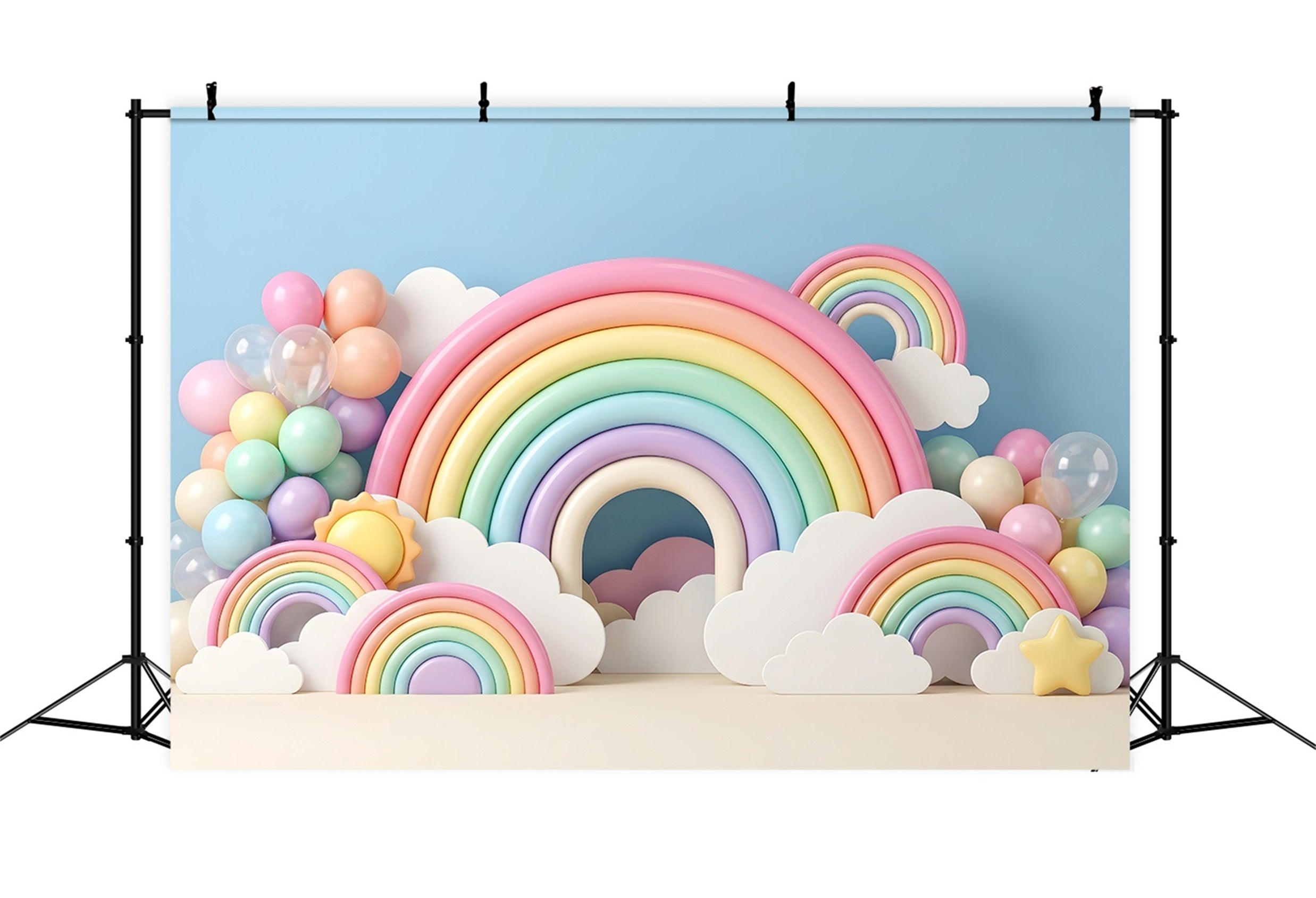 Childrens Photo Backdrops Pastel Rainbow Cloud Balloon Arch Newborn Photography Backdrop UK CEM65-34