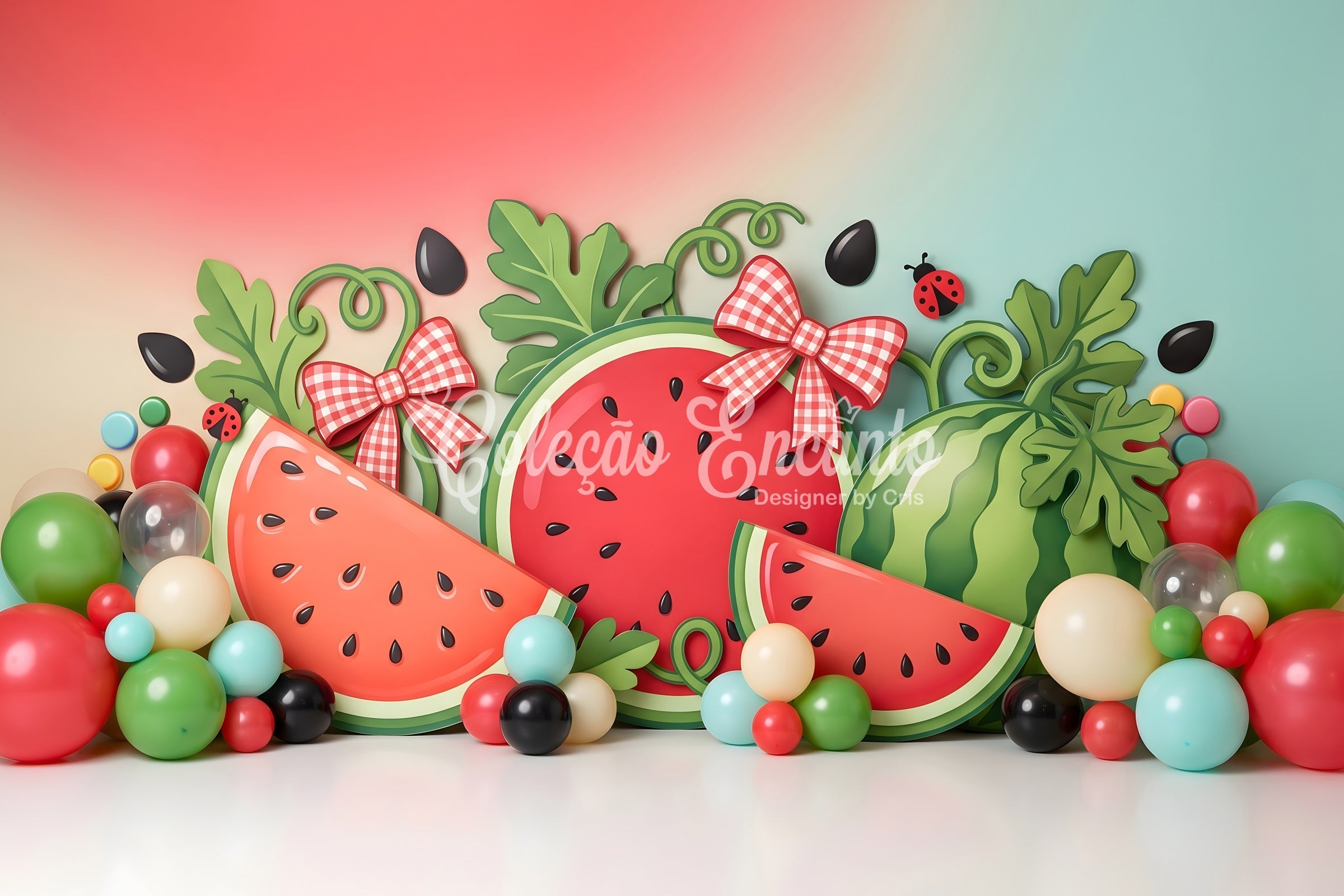 Children Backdrop Watermelon Bow Summer Balloon Backdrops for Newborn Photography UK CEM65-35