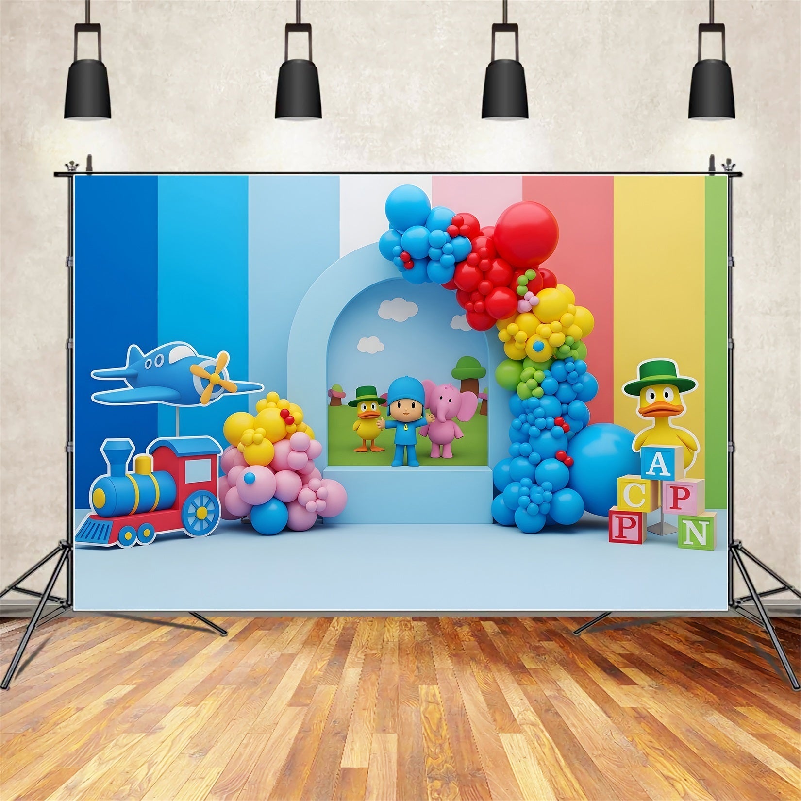 Childrens Backdrops Colorful Toy Train Airplane Blocks Newborn Backdrop UK CEM65-36