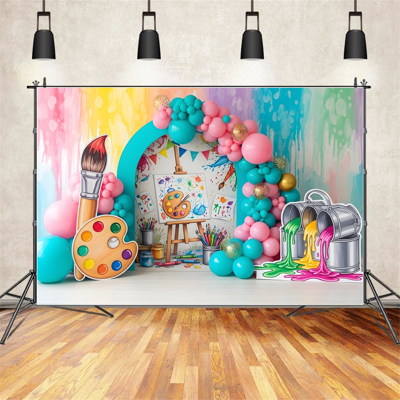 Child Backdrop Artist Paint Splash Balloon Arch Newborn Photo Backdrop UK CEM65-37