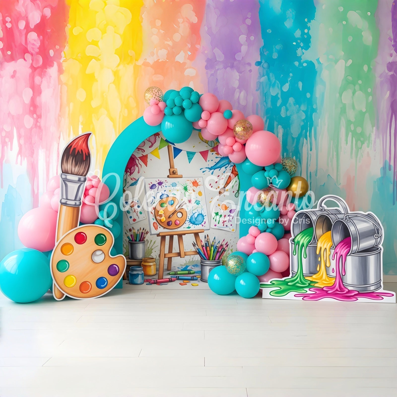 Child Backdrop Artist Paint Splash Balloon Arch Newborn Photo Backdrop UK CEM65-37