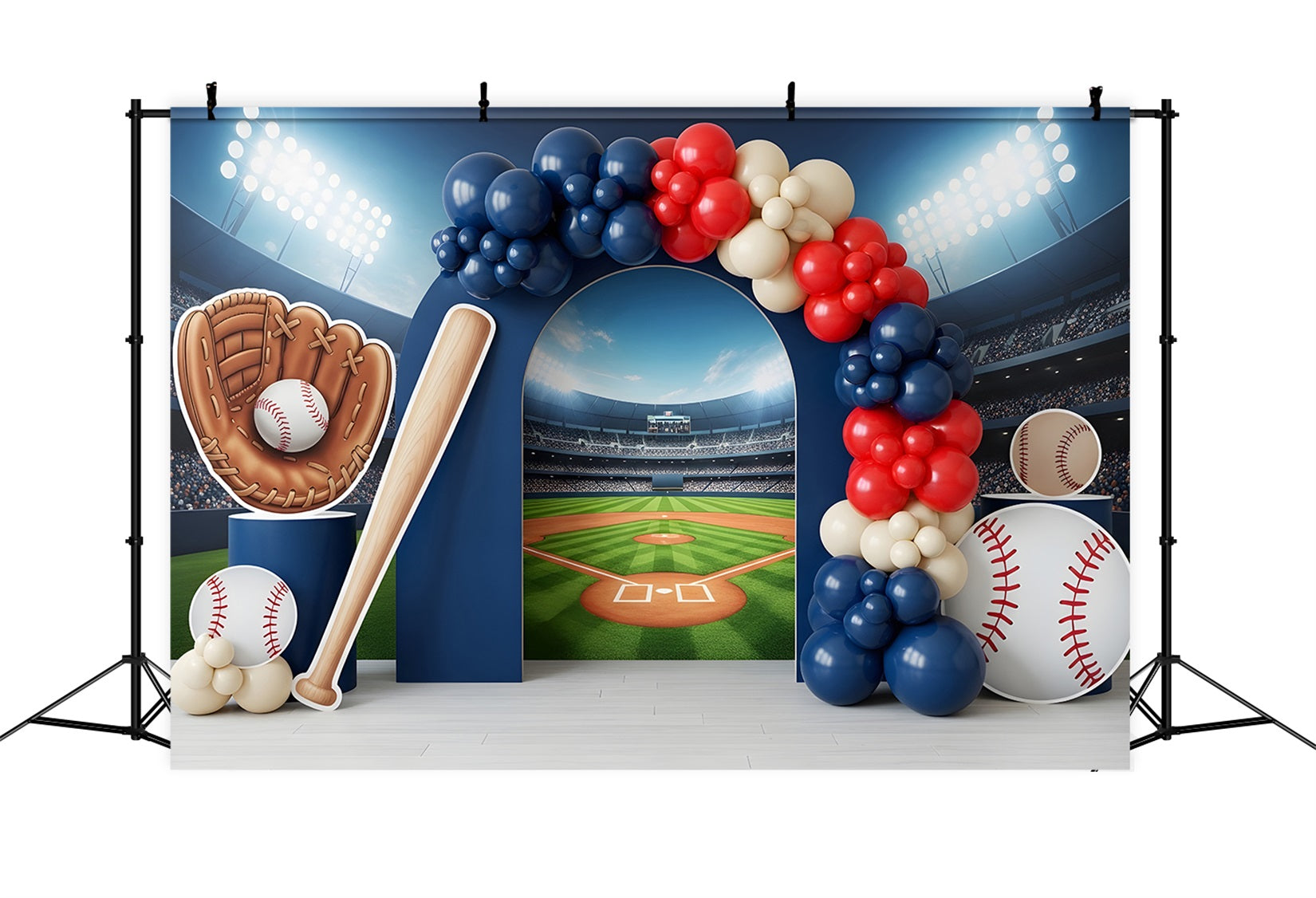 Photography Backdrops for Children Baseball Stadium Sports Balloon Arch Newborn Backdrop UK CEM65-39