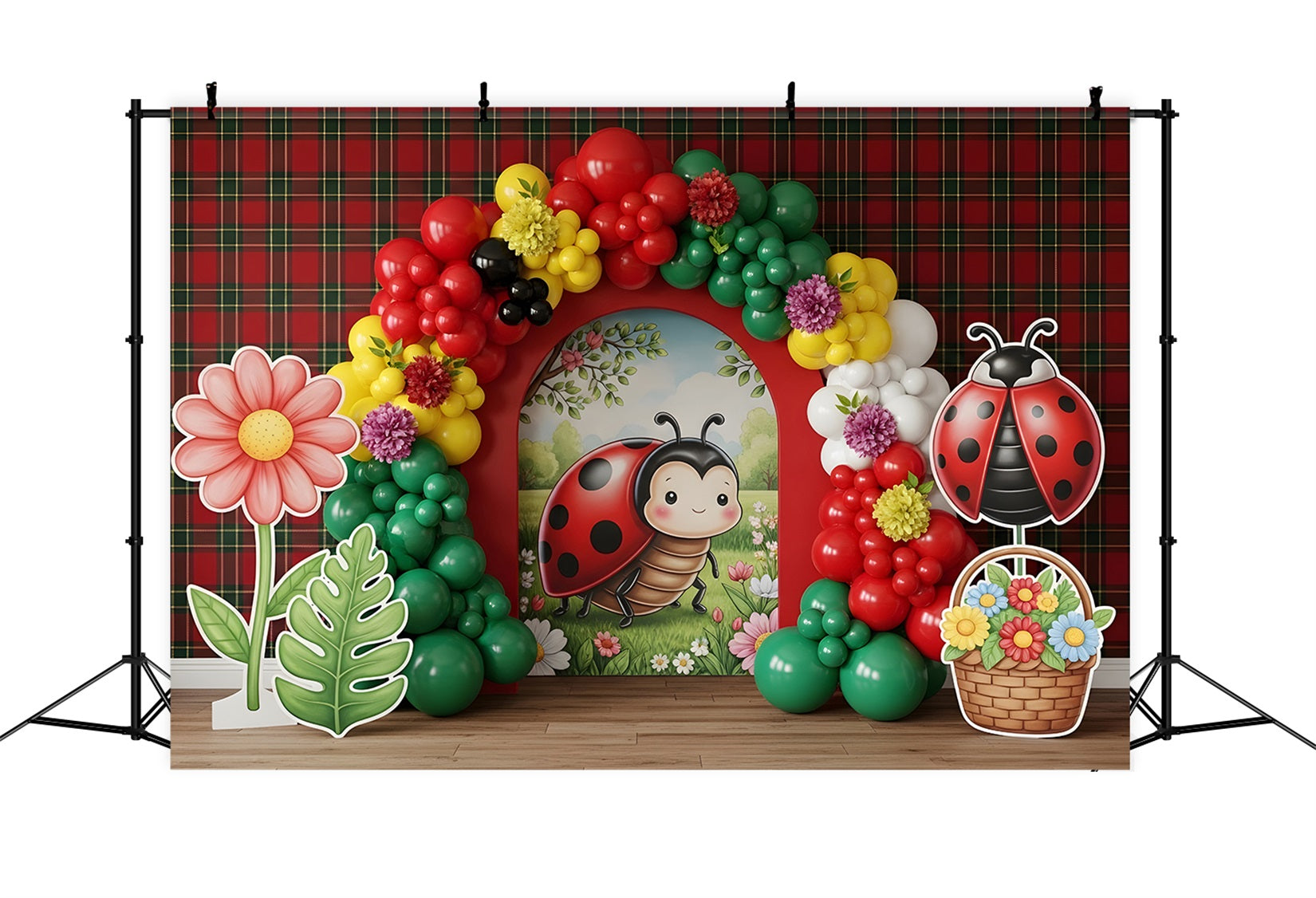 Photography Backdrops Kids Ladybug Plaid Flower Balloon Arch Newborn Fabric Backdrops UK CEM65-41