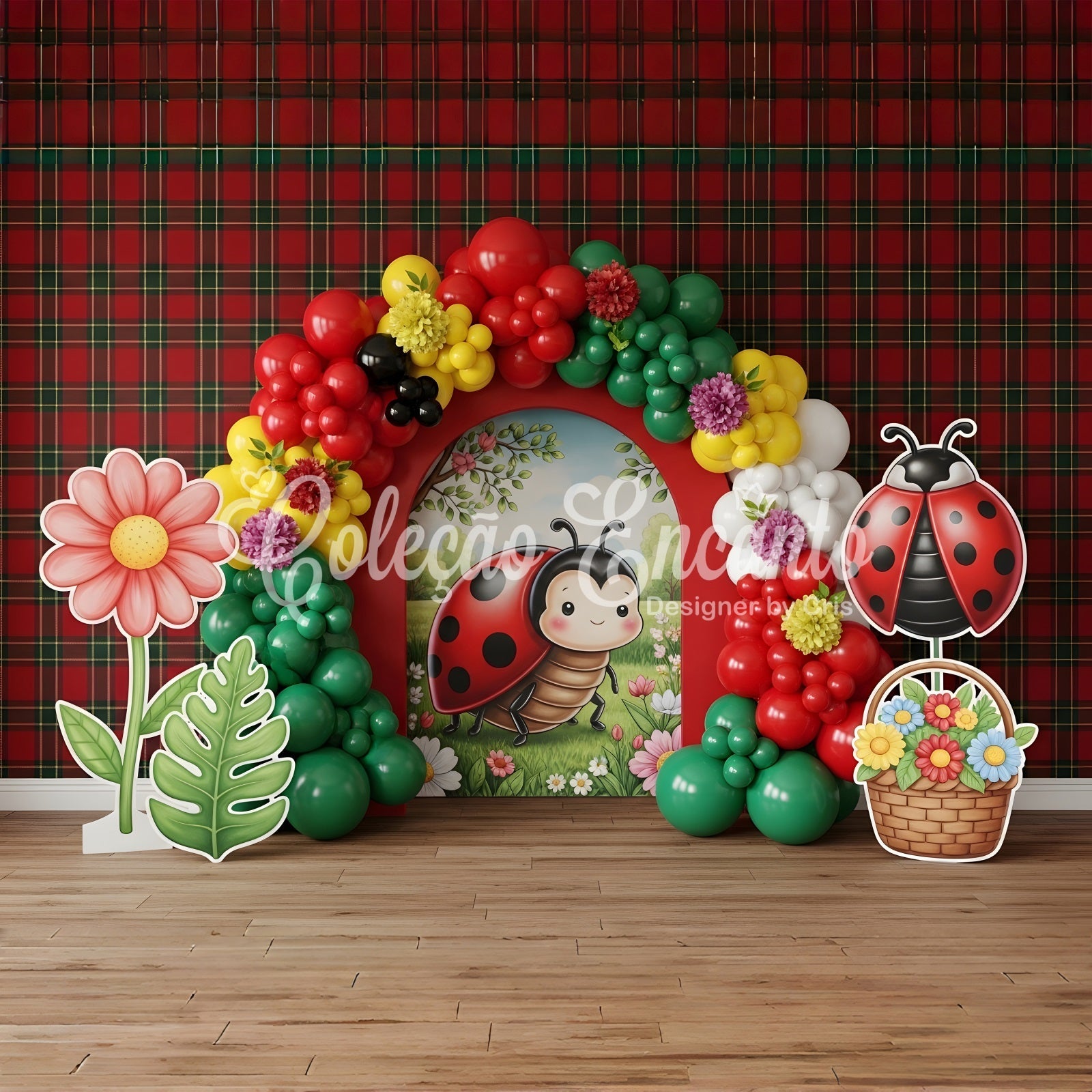 Photography Backdrops Kids Ladybug Plaid Flower Balloon Arch Newborn Fabric Backdrops UK CEM65-41