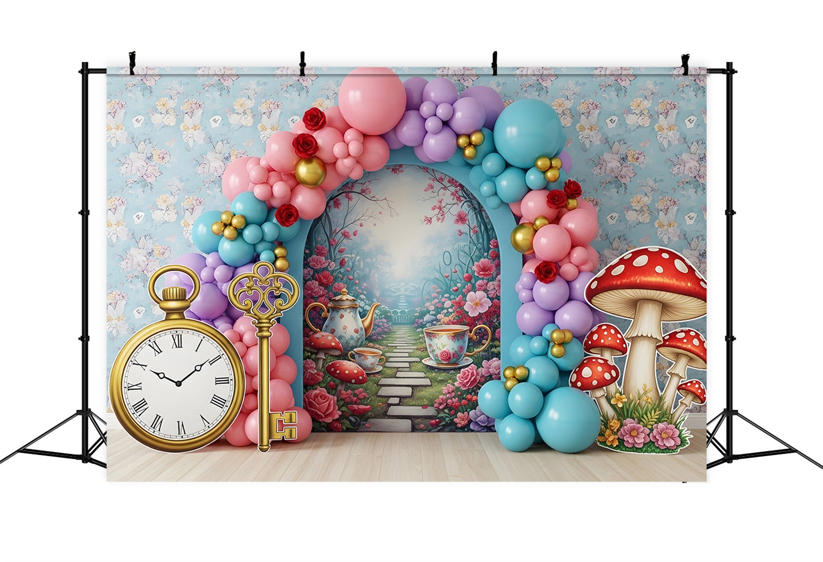 Kids Photo Backdrops Wonderland Tea Garden Balloon Arch Children Backdrops UK CEM65-42