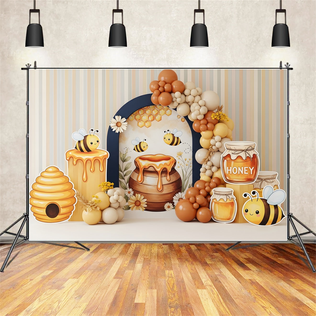 Kids Backdrop Photoshoot Honey Bee Beehive Balloon Arch Children's Backdrop UK CEM65-43