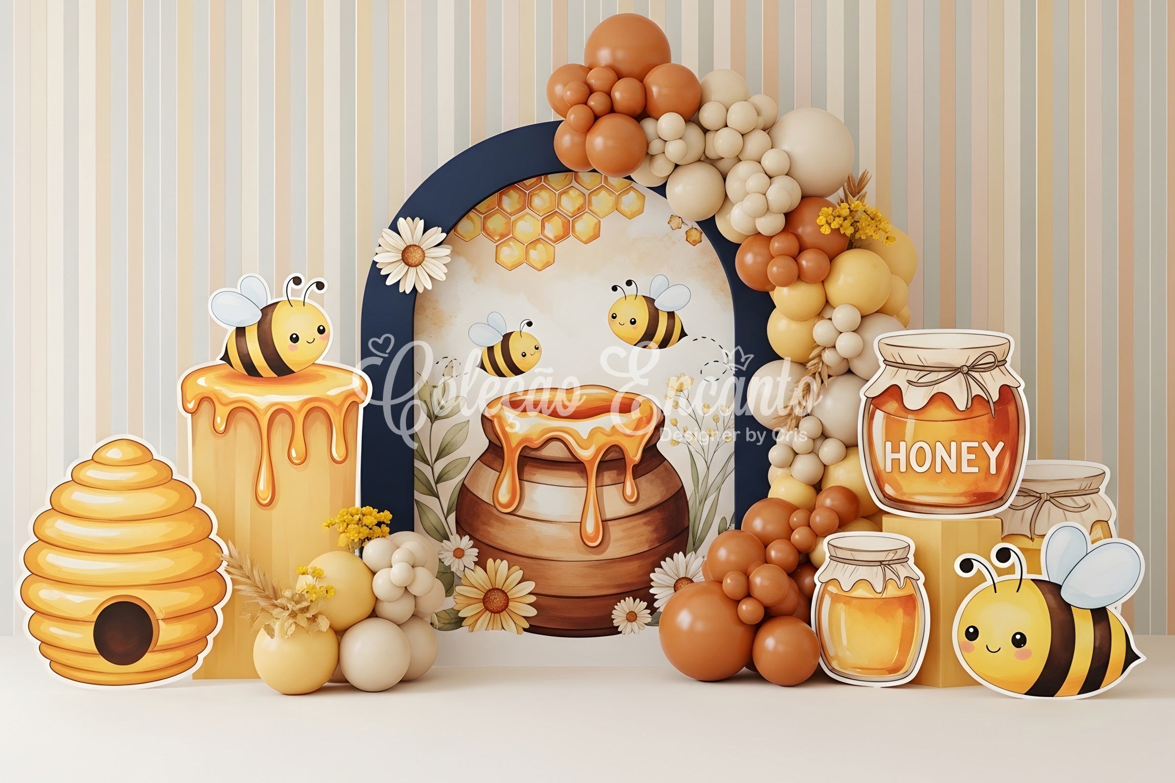 Kids Backdrop Photoshoot Honey Bee Beehive Balloon Arch Children's Backdrop UK CEM65-43