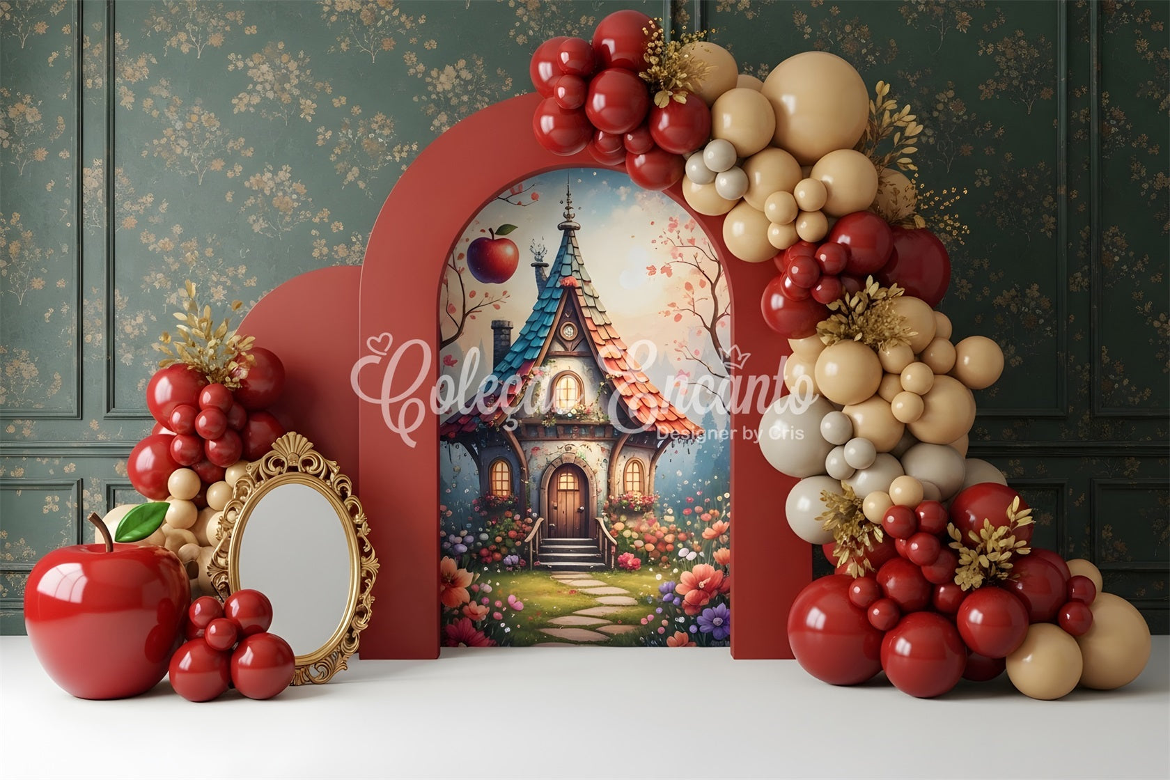 Backdrop Newborn Photography Apple Fairytale Cottage Balloon Arch Photo Backdrop Kids UK CEM65-44