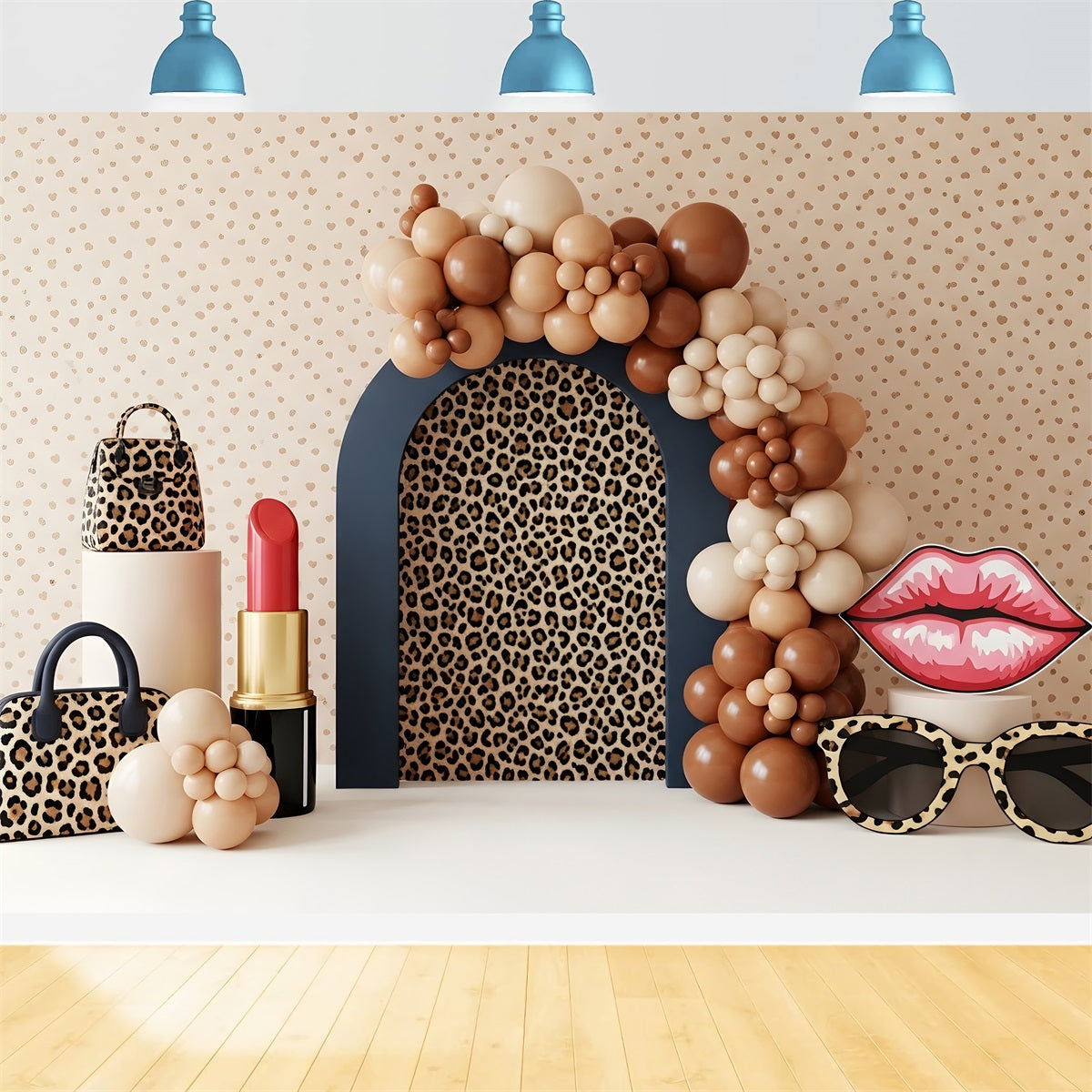 Children's Backdrops Leopard Fashion Lipstick Balloon Arch Backdrop for Newborn Photography UK CEM65-47