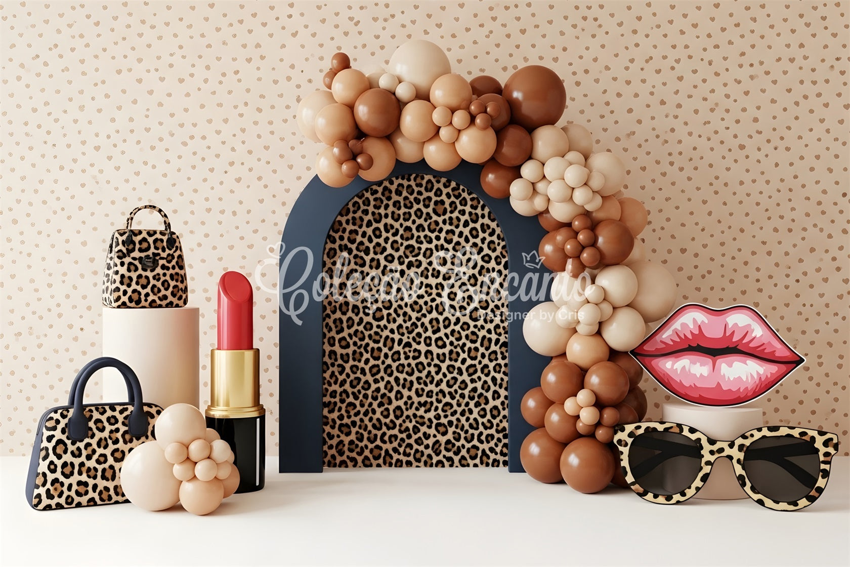 Children's Backdrops Leopard Fashion Lipstick Balloon Arch Backdrop for Newborn Photography UK CEM65-47