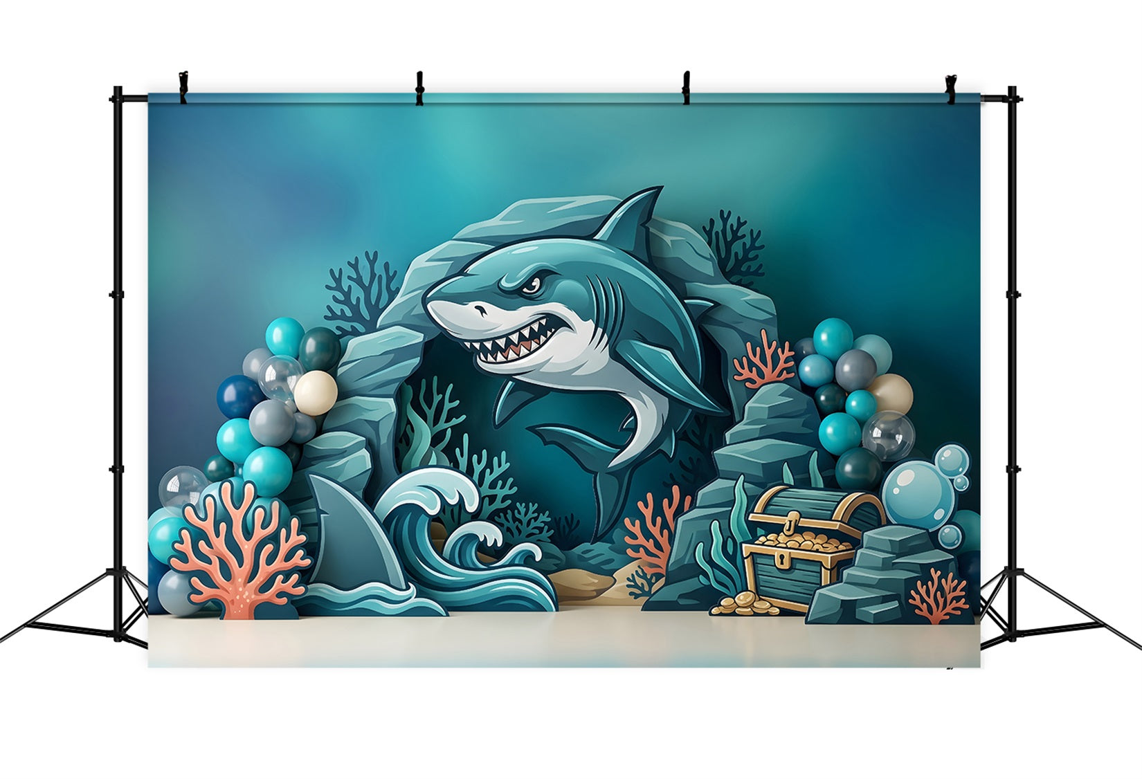 Children Photography Backdrops Shark Ocean Treasure Coral Cave Newborn Backdrop UK CEM65-48