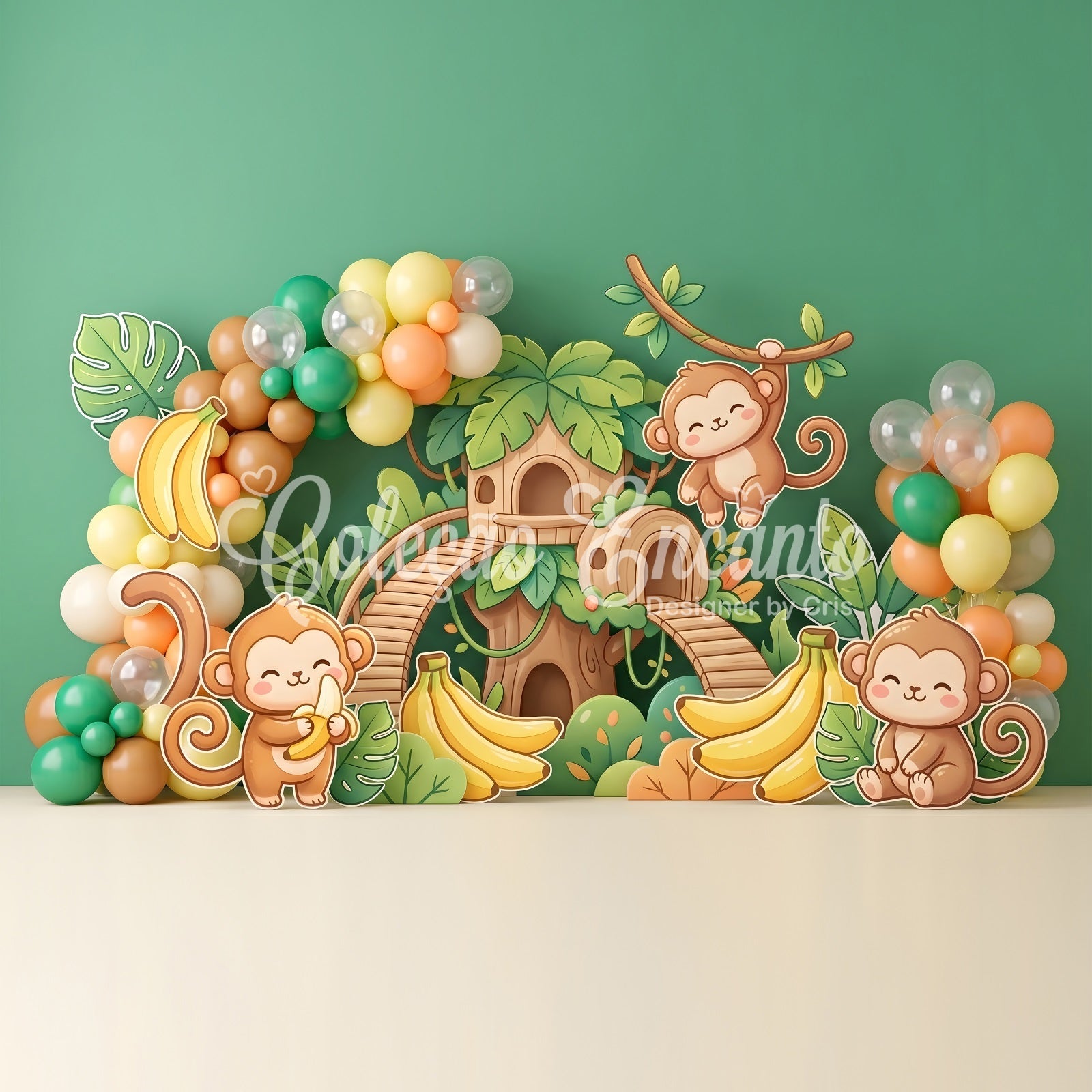 Newborn Baby Backdrop Jungle Monkey Banana Treehouse Kids Photo Backdrops UK CEM65-49